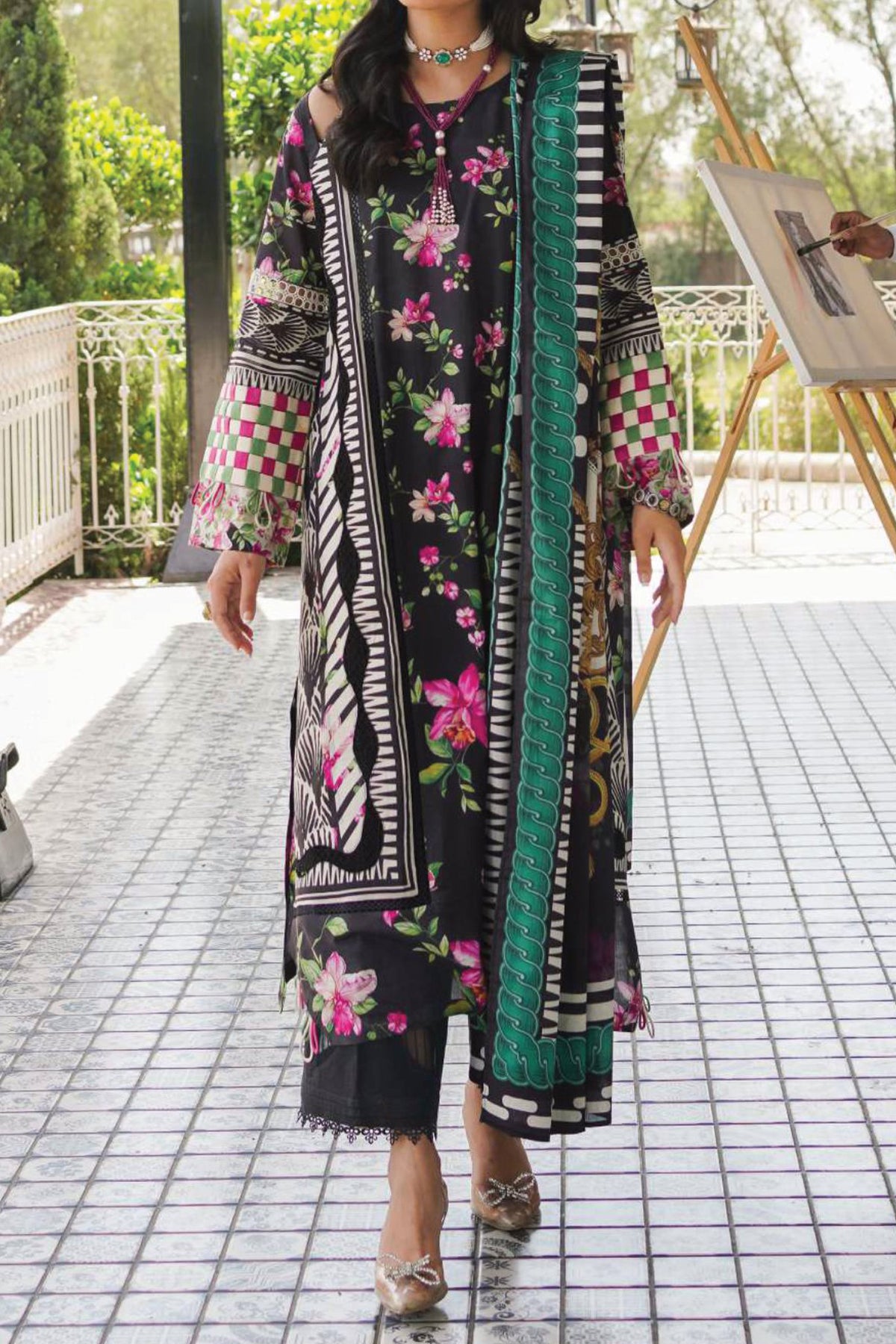Elaf Prints Unstitched 3 Piece Printed Lawn Collection'2024-EEP-02-A-Dark Floral