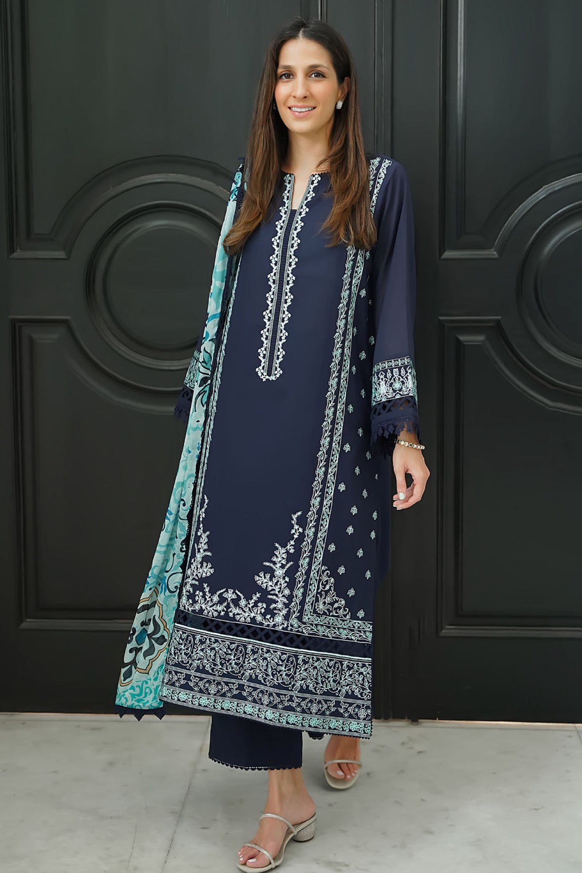 Festive Edit By Sahar Unstitched 3 Piece Emb Lawn Vol-02 Collection-EL-V2-S25-01-Oceanveil
