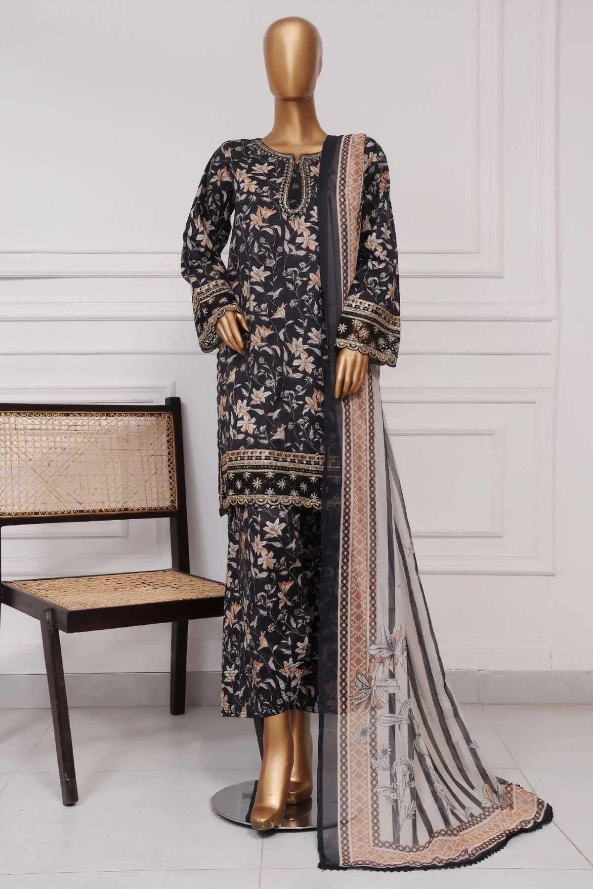 Malika By Sada Bahar Stitched 3 Piece Emb Festive Vol-03 Collection'2025-EMB-1514-Black