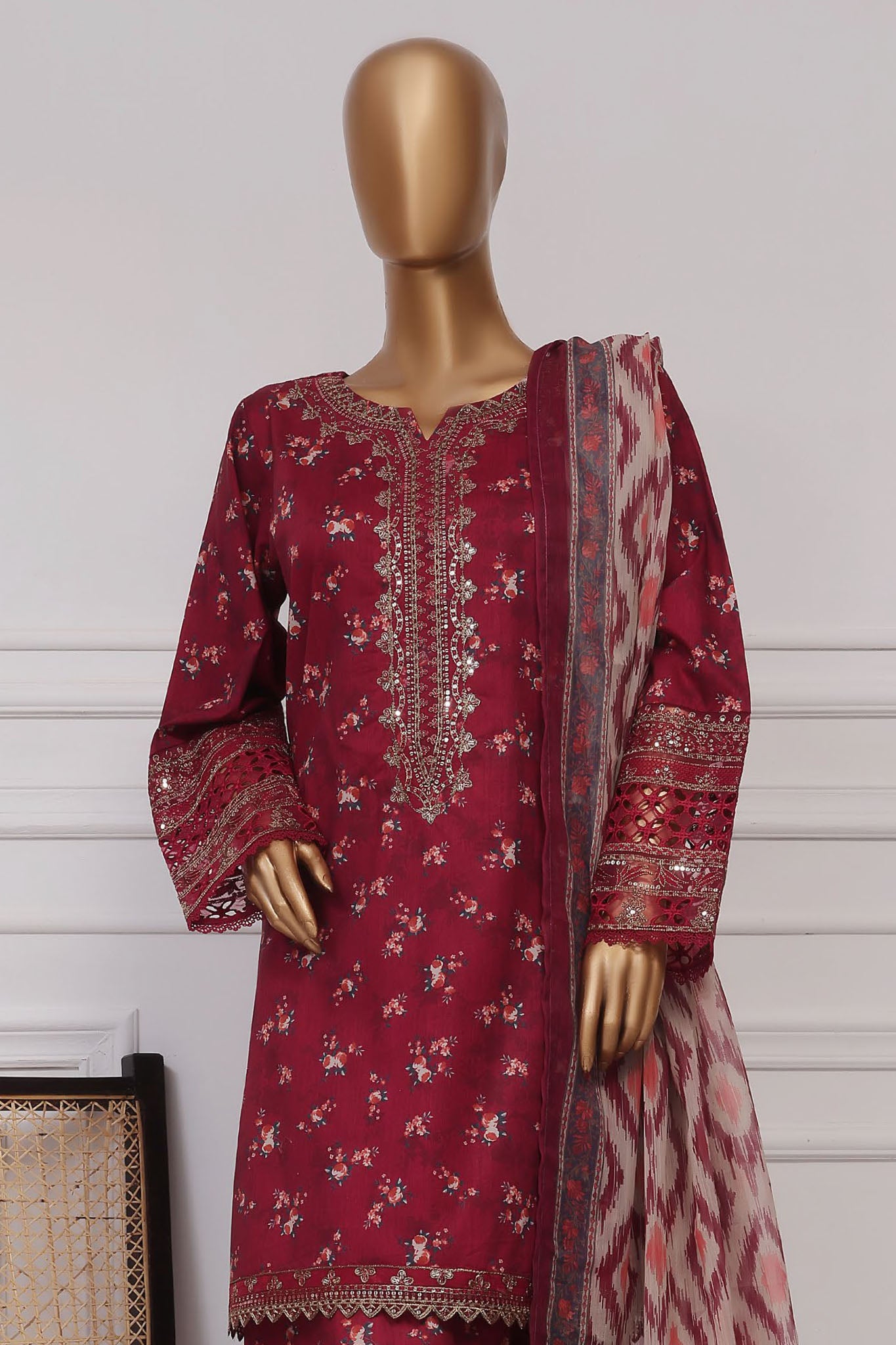 Malika By Sada Bahar Stitched 3 Piece Emb Festive Vol-03 Collection'2025-EMB-1516-Maroon