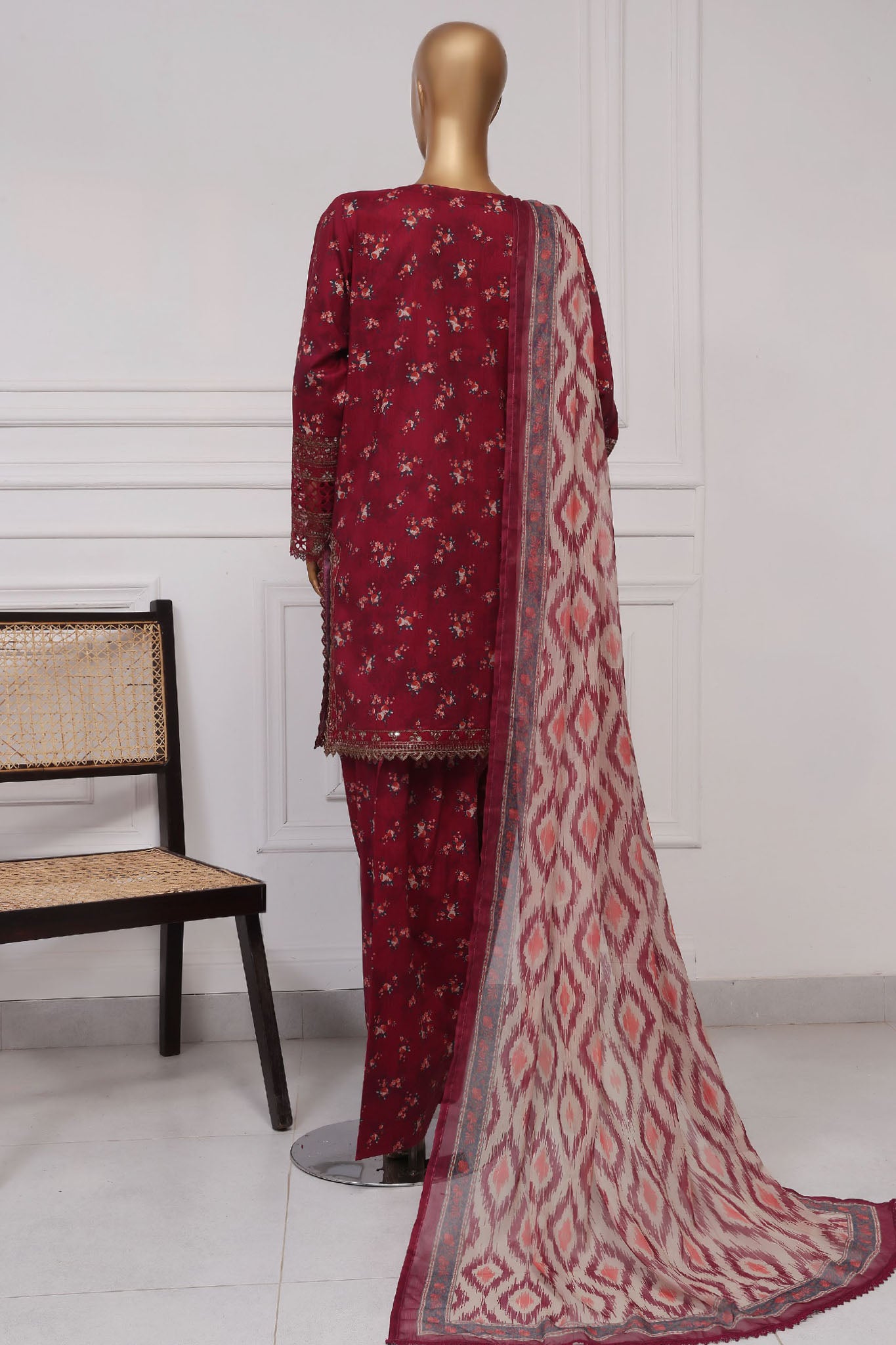 Malika By Sada Bahar Stitched 3 Piece Emb Festive Vol-03 Collection'2025-EMB-1516-Maroon