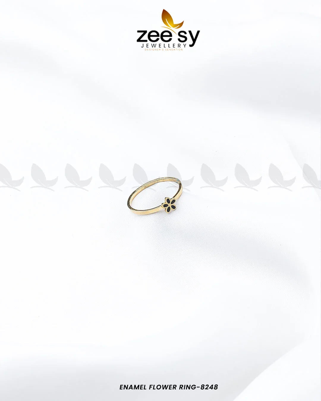 Enamel flower Ring-8248 Golden Black - Zeesy Jewellery