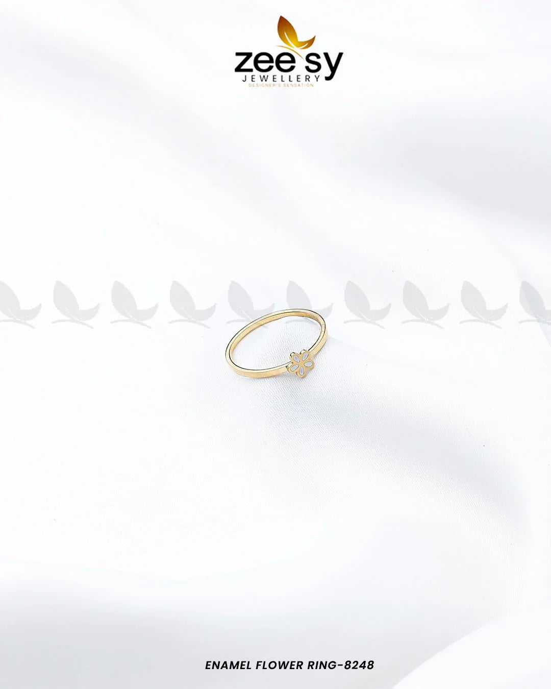 Enamel flower Ring-8248 Golden White - Zeesy Jewellery