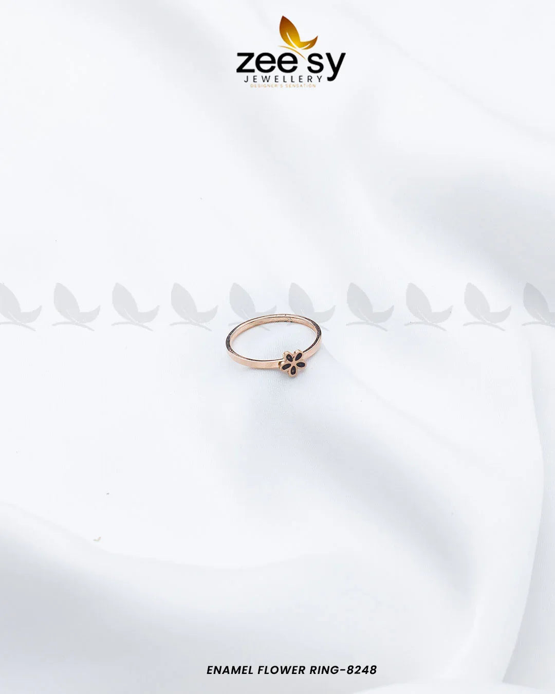 Enamel flower Ring-8248 Rose Gold Black - Zeesy Jewellery