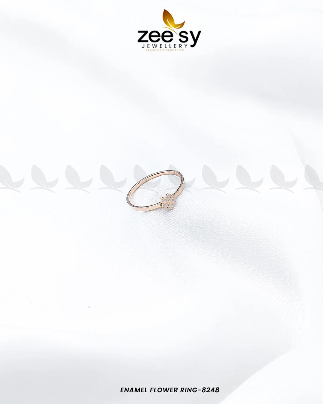 Enamel flower Ring-8248 Rose Gold White - Zeesy Jewellery