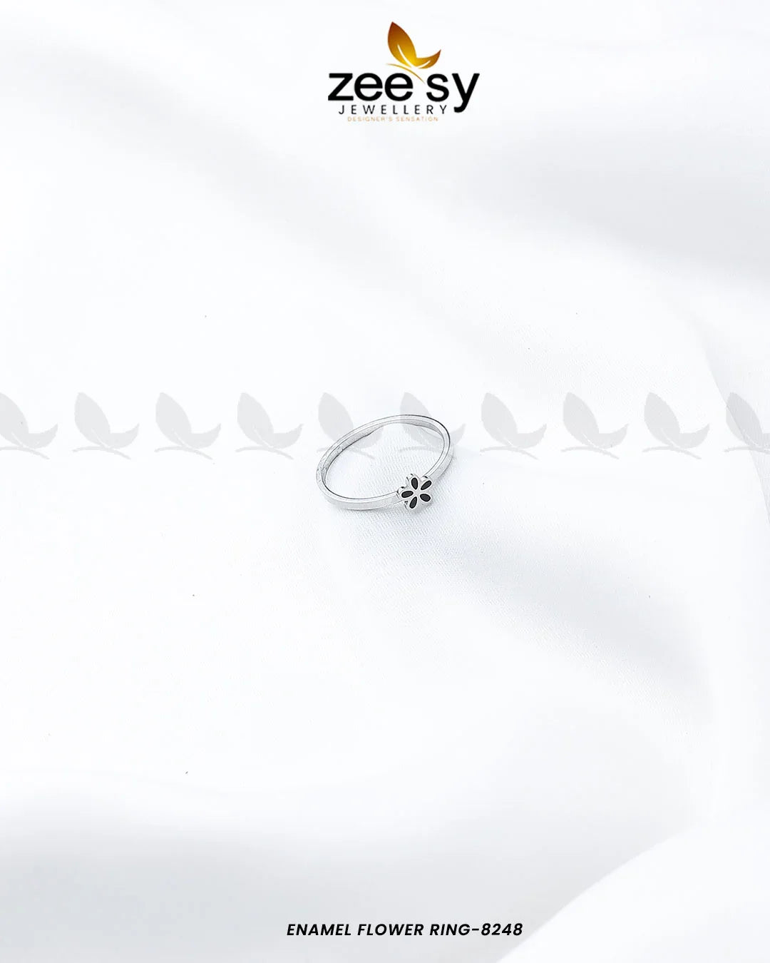 Enamel flower Ring-8248 Silver Black - Zeesy Jewellery