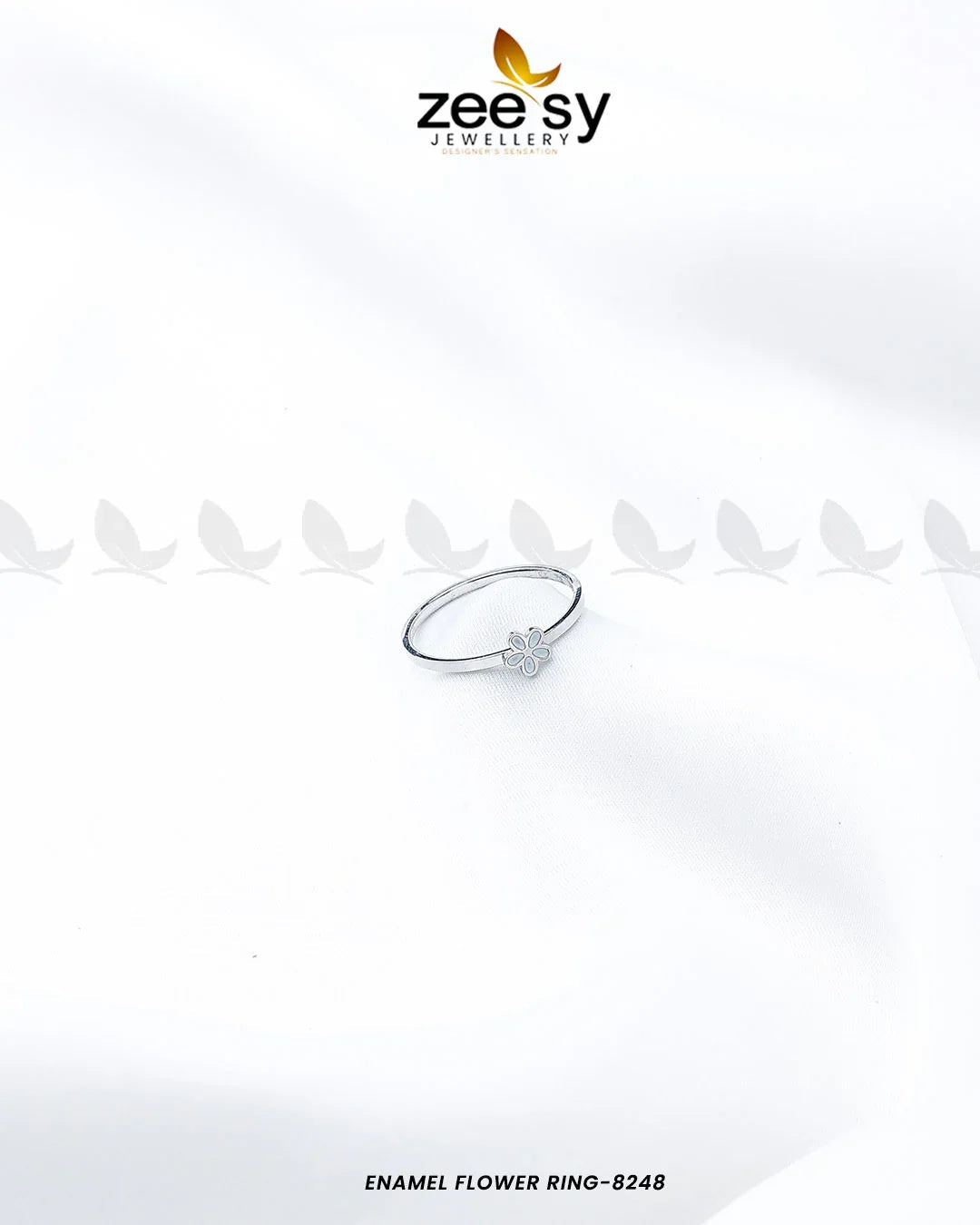 Enamel flower Ring-8248 Silver White - Zeesy Jewellery