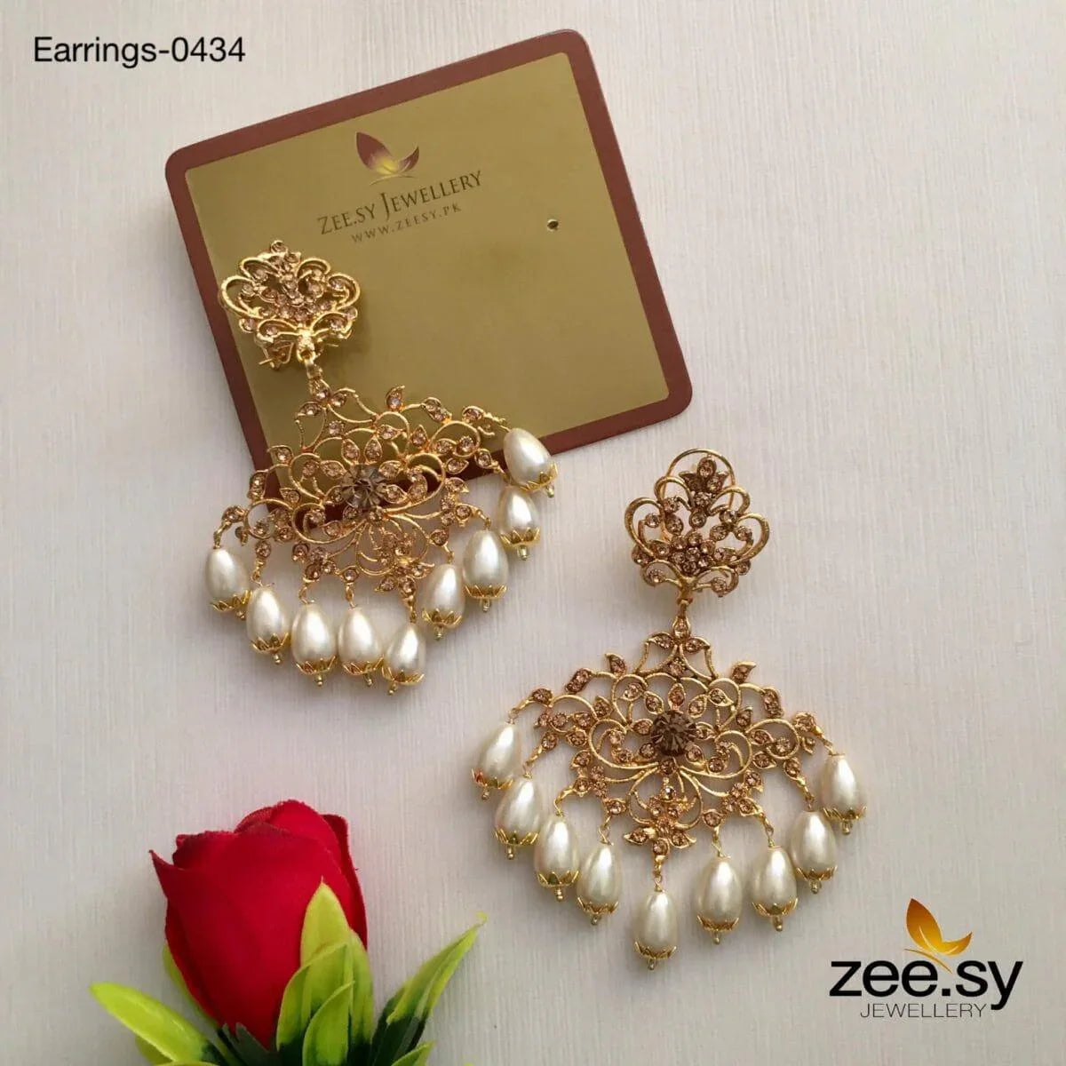 SUNFLOWER EARRINGS-0434 Champagne Pearl - Zeesy Jewellery