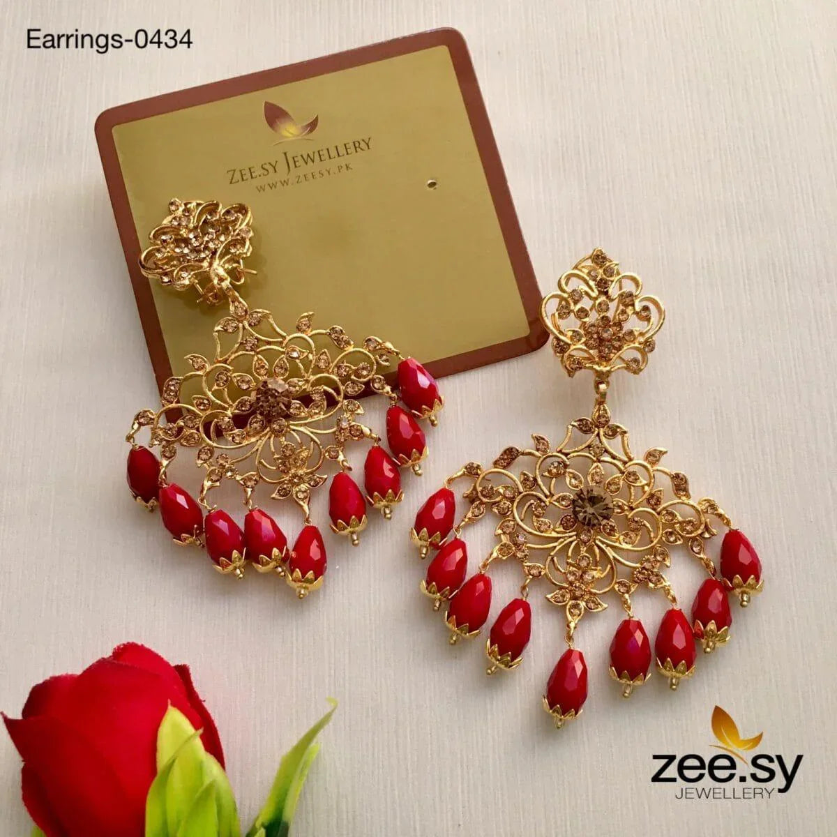 SUNFLOWER EARRINGS-0434 Champagne Red - Zeesy Jewellery