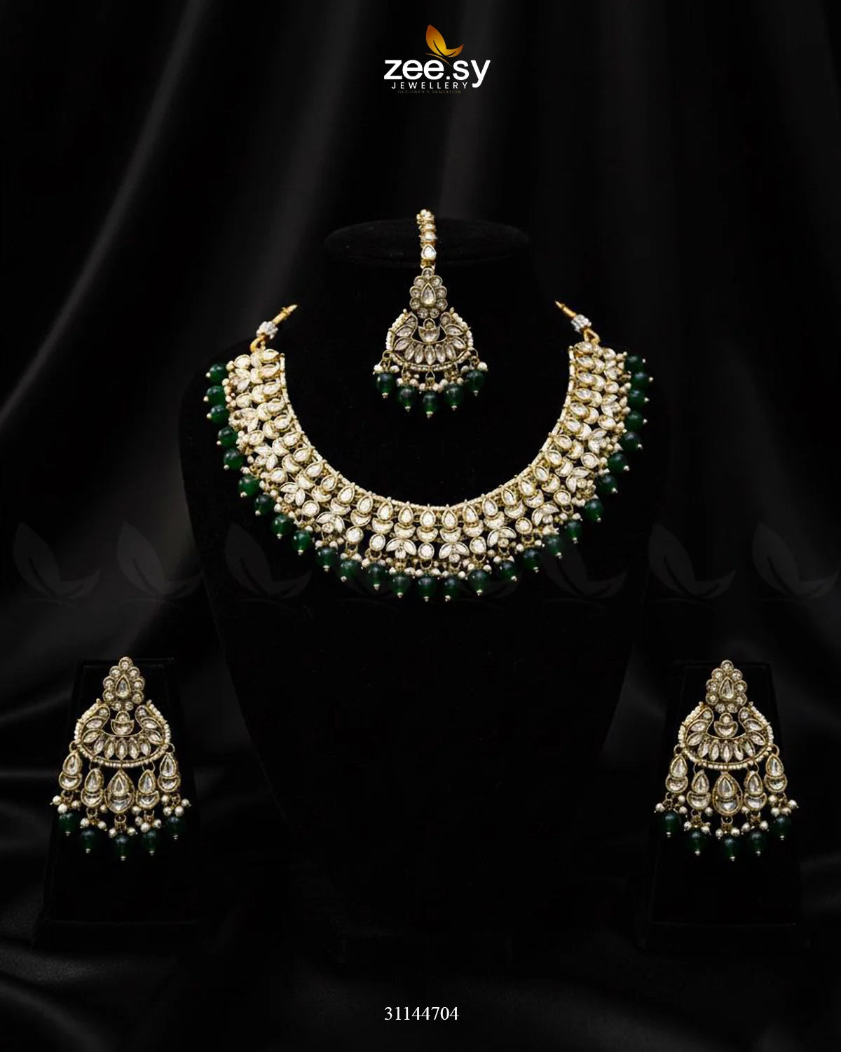 Eminet Braod Gilded Necklace Set Golden Green - Zeesy Jewellery