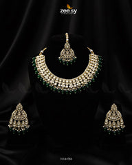 Eminet Braod Gilded Necklace Set Golden Green - Zeesy Jewellery
