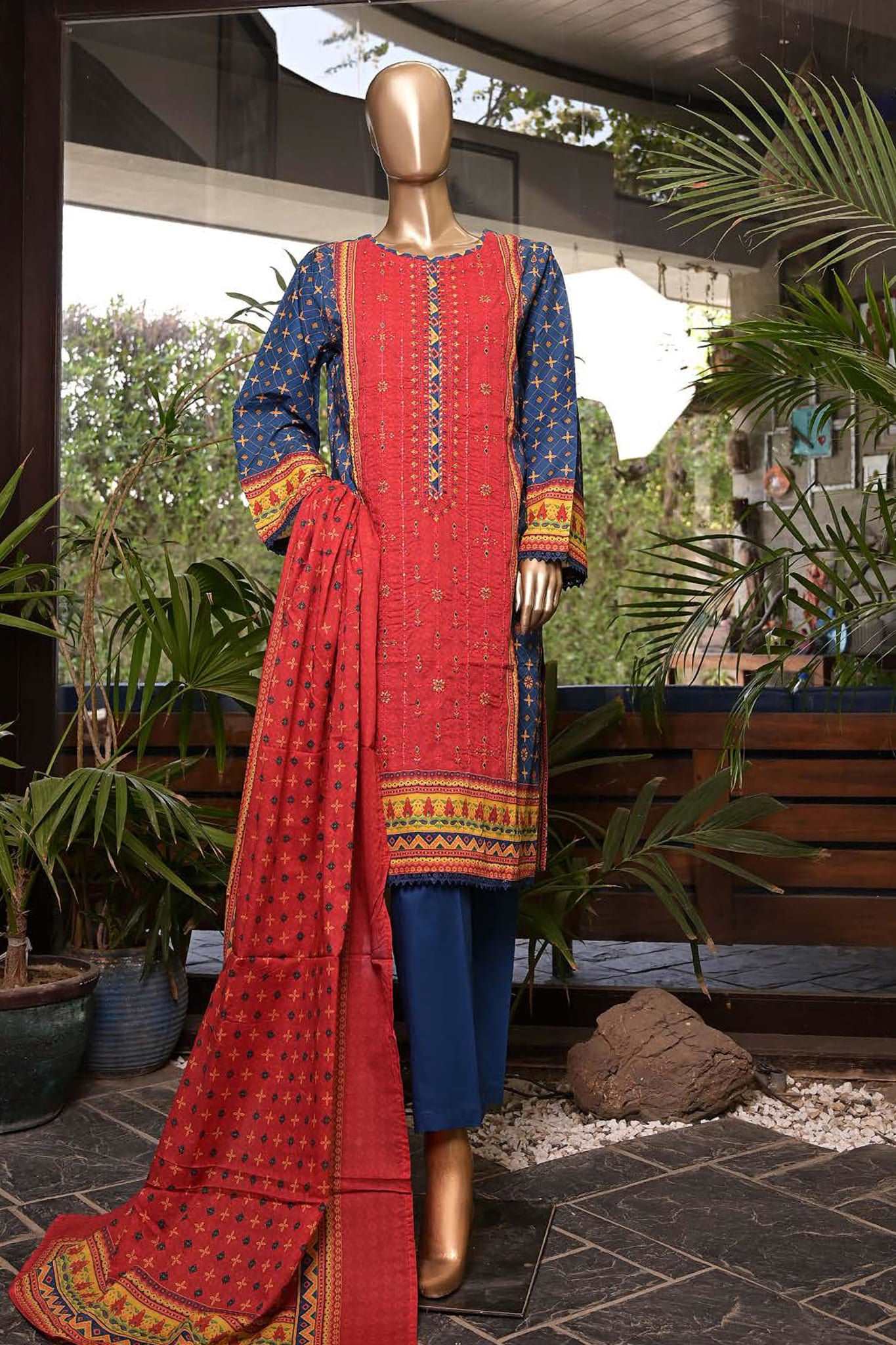 Affifa by Bin Saeed Stitched 3 Piece Embroidered Lawn Vol-03 Collection'2023-CF-0062-Blue