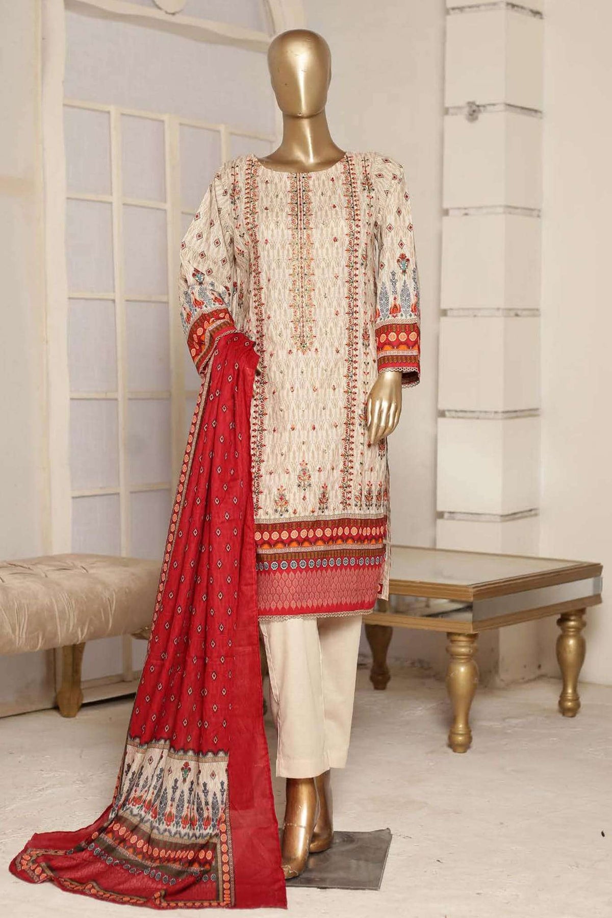 Affifa by Bin Saeed Stitched 3 Piece Embroidered Lawn Vol-04 Collection'2023-SMLF-015-Skin