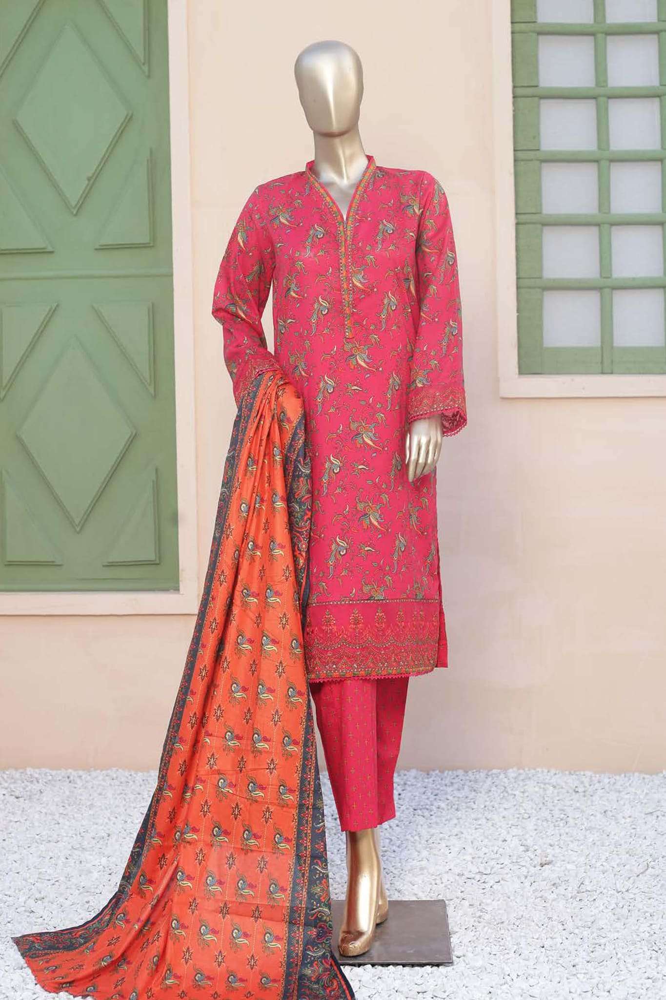 Affifa by Bin Saeed Stitched 3 Piece Embroidered Lawn Vol-01 Collection'2023-F-0300-Red