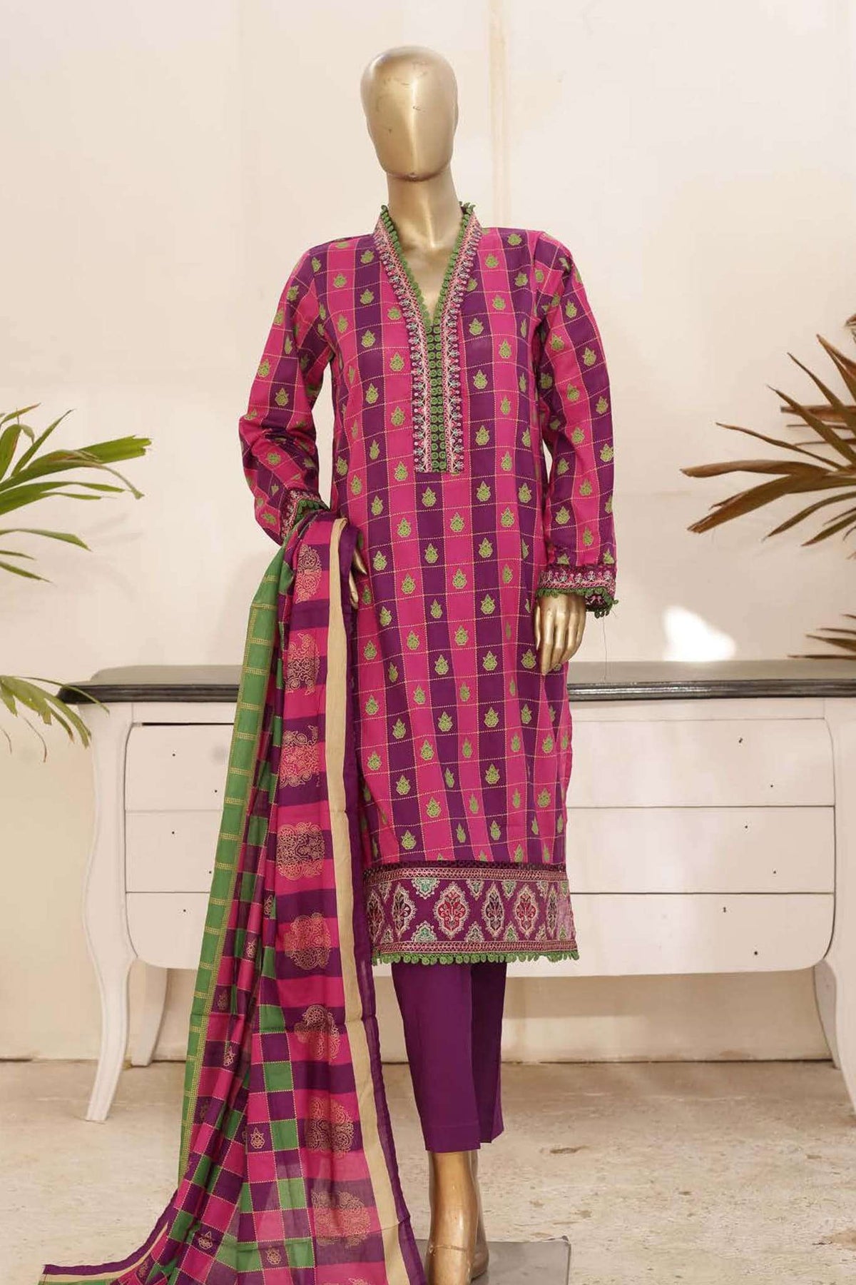 Affifa by Bin Saeed Stitched 3 Piece Embroidered Lawn Vol-01 Collection'2023-F-0301-Purple