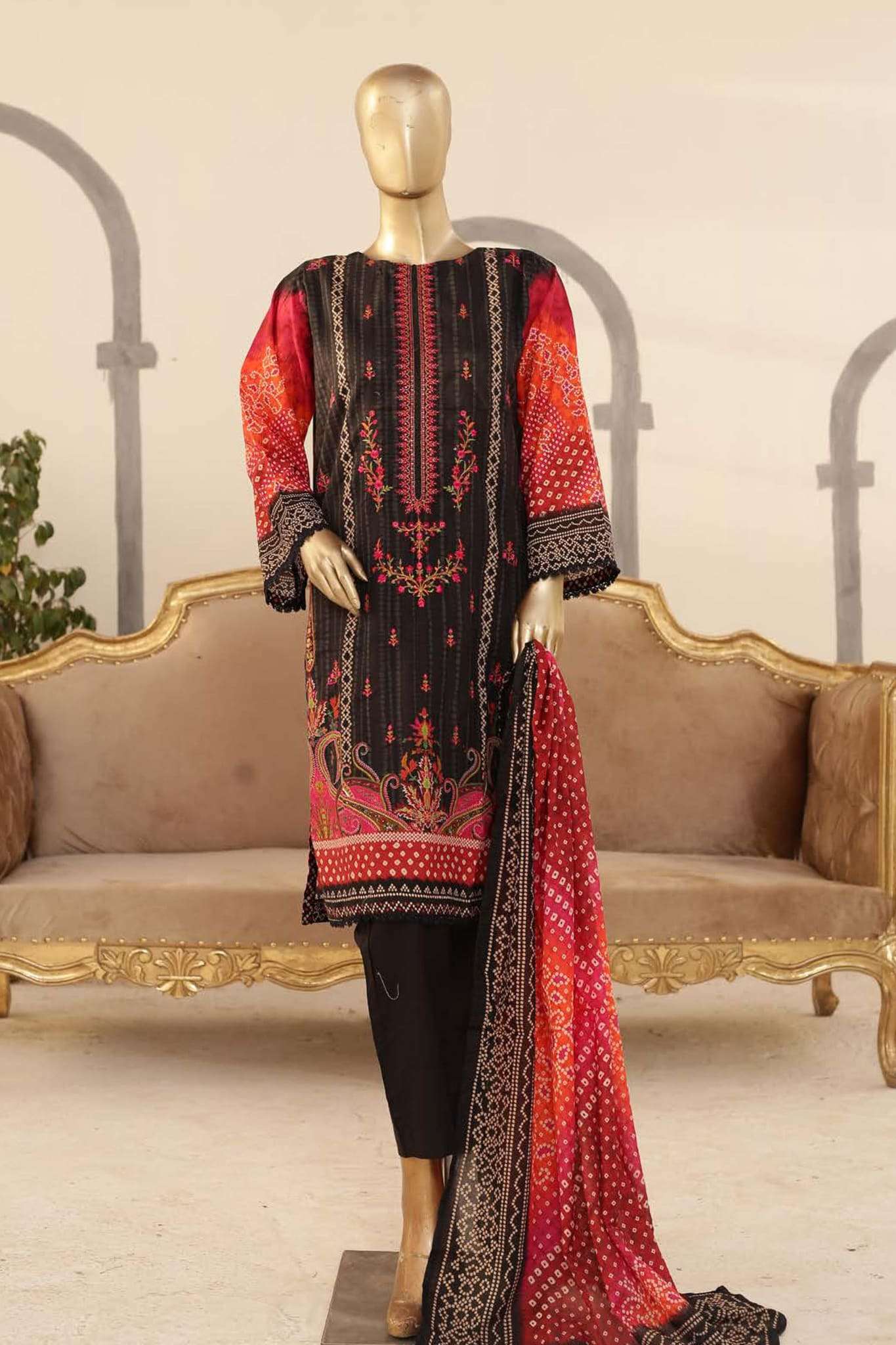 Affifa by Bin Saeed Stitched 3 Piece Embroidered Lawn Vol-01 Collection'2023-F-0366-Black