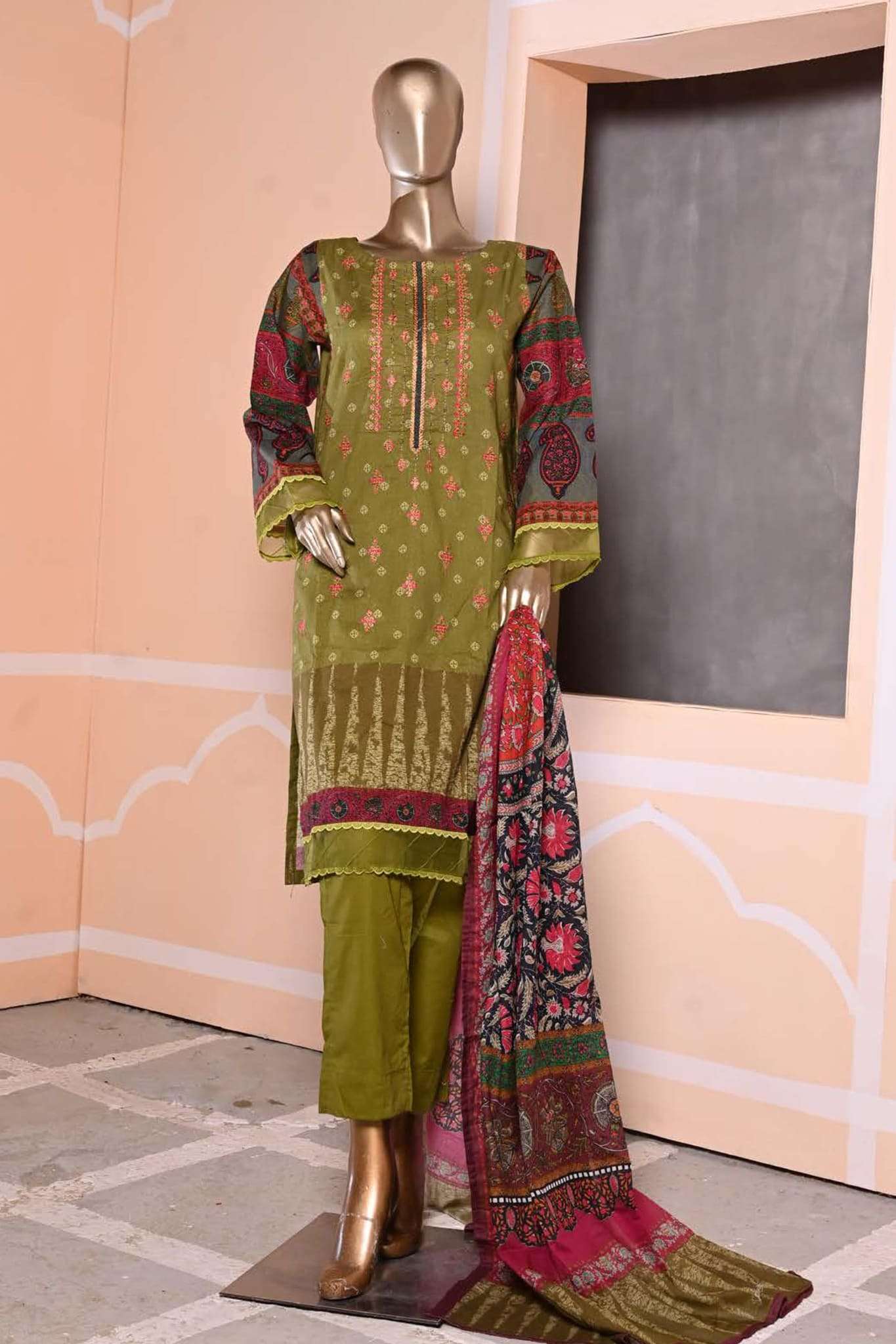 Affifa by Bin Saeed Stitched 3 Piece Embroidered Lawn Vol-01 Collection'2023-F-0368-Green