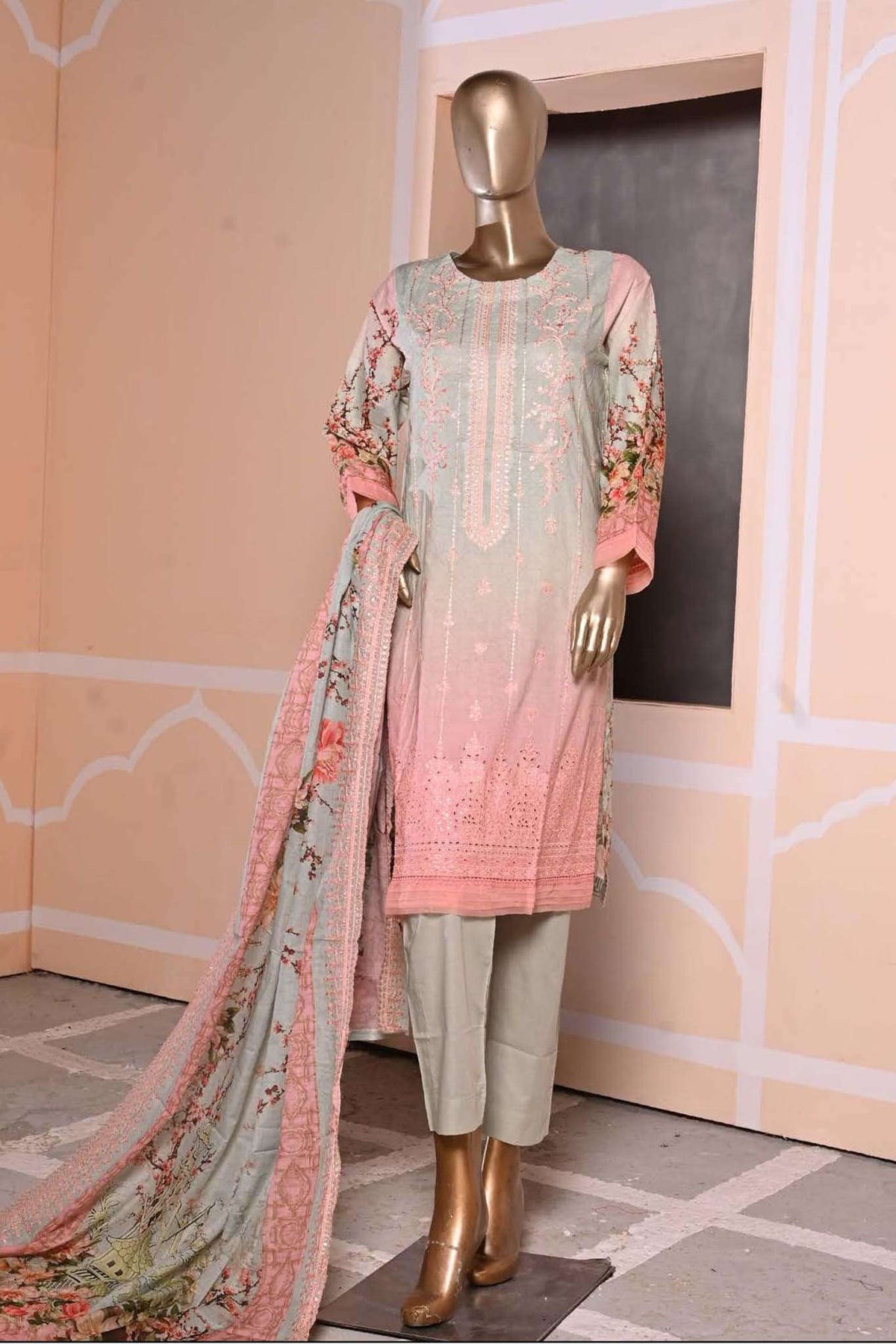 Affifa by Bin Saeed Stitched 3 Piece Embroidered Lawn Vol-01 Collection'2023-F-0378 Pista