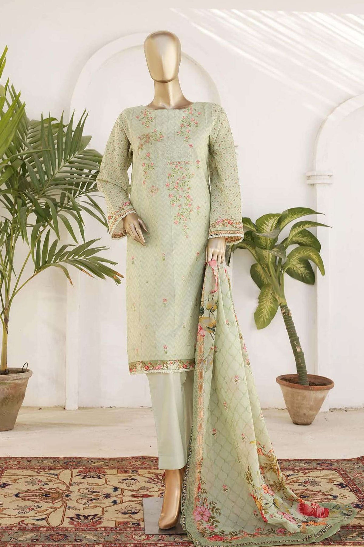 Affifa by Bin Saeed Stitched 3 Piece Embroidered Lawn Vol-03 Collection'2023-F-0393-Green