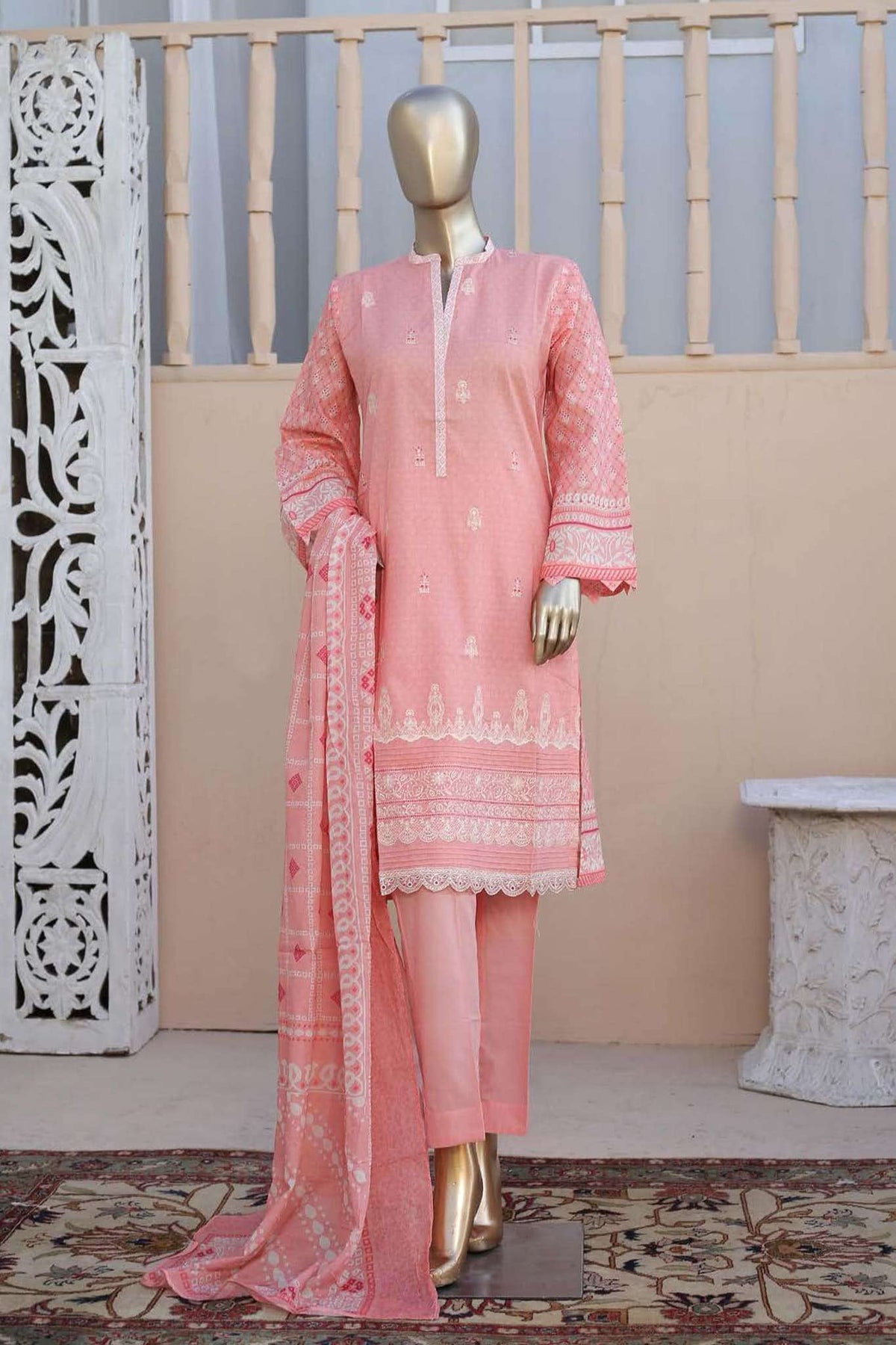 Affifa by Bin Saeed Stitched 3 Piece Embroidered Lawn Vol-01 Collection'2023-F-0396-Pink