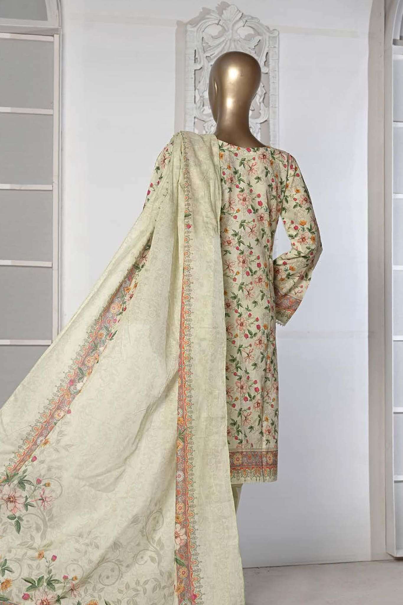 Affifa by Bin Saeed Stitched 3 Piece Embroidered Lawn Vol-01 Collection'2023-F-0397-Lemon
