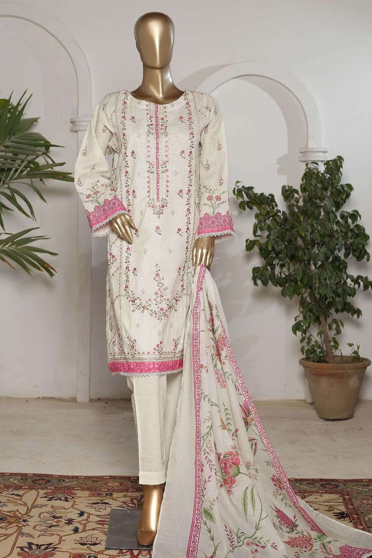 Affifa by Bin Saeed Stitched 3 Piece Embroidered Lawn Vol-01 Collection'2023-F-0401-Off White