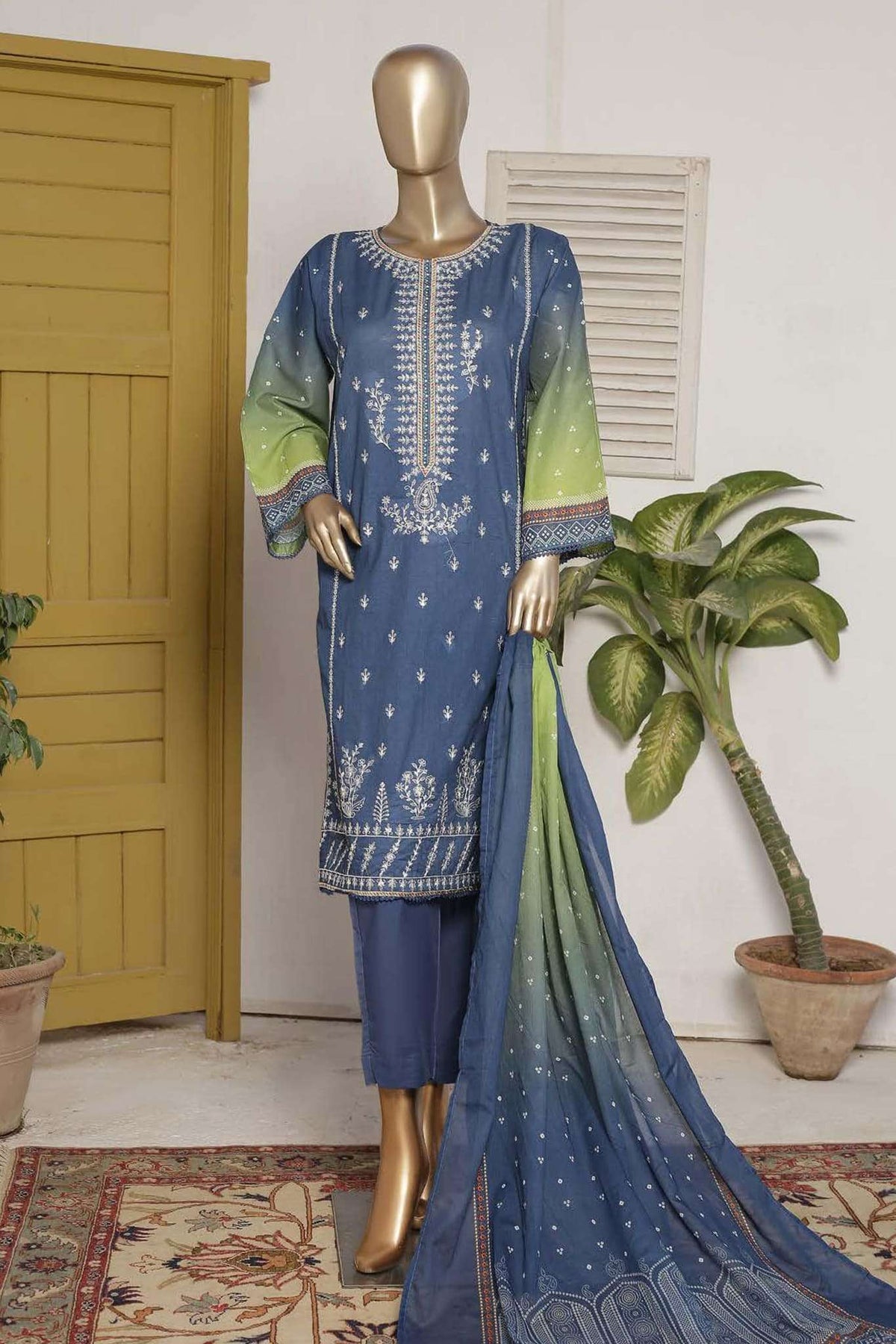 Affifa by Bin Saeed Stitched 3 Piece Embroidered Lawn Vol-02 Collection'2023-F-0405-Blue