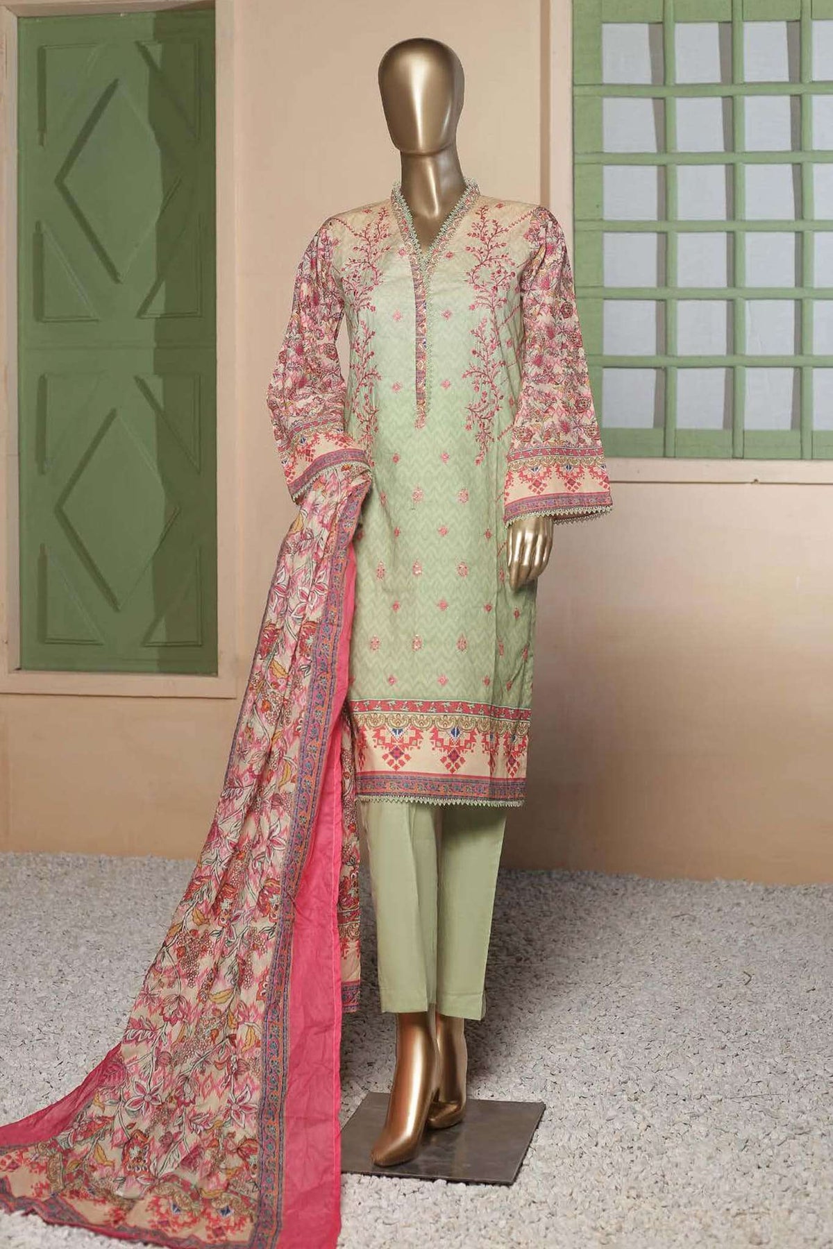 Affifa by Bin Saeed Stitched 3 Piece Embroidered Lawn Vol-01 Collection'2023-F-0406-Pink