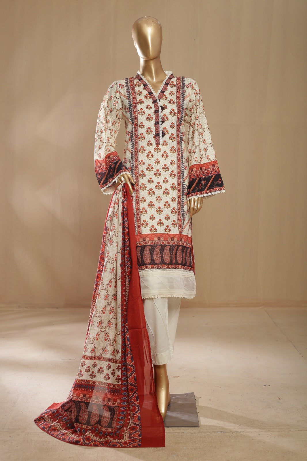 Bin Saeed Stitched 3 Piece Printed Summer Lawn Collection'2023-F-0407