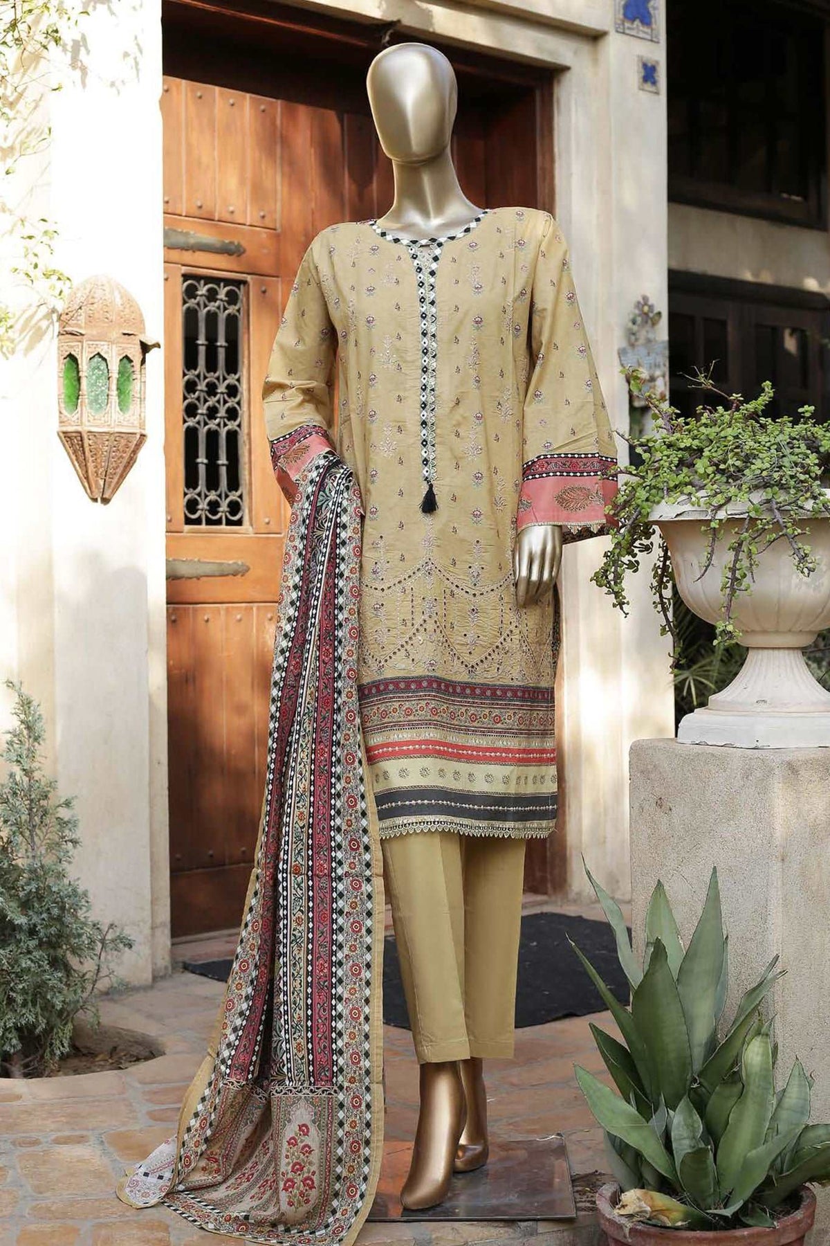 Affifa by Bin Saeed Stitched 3 Piece Embroidered Lawn Vol-02 Collection'2023-F-0413-Fawn