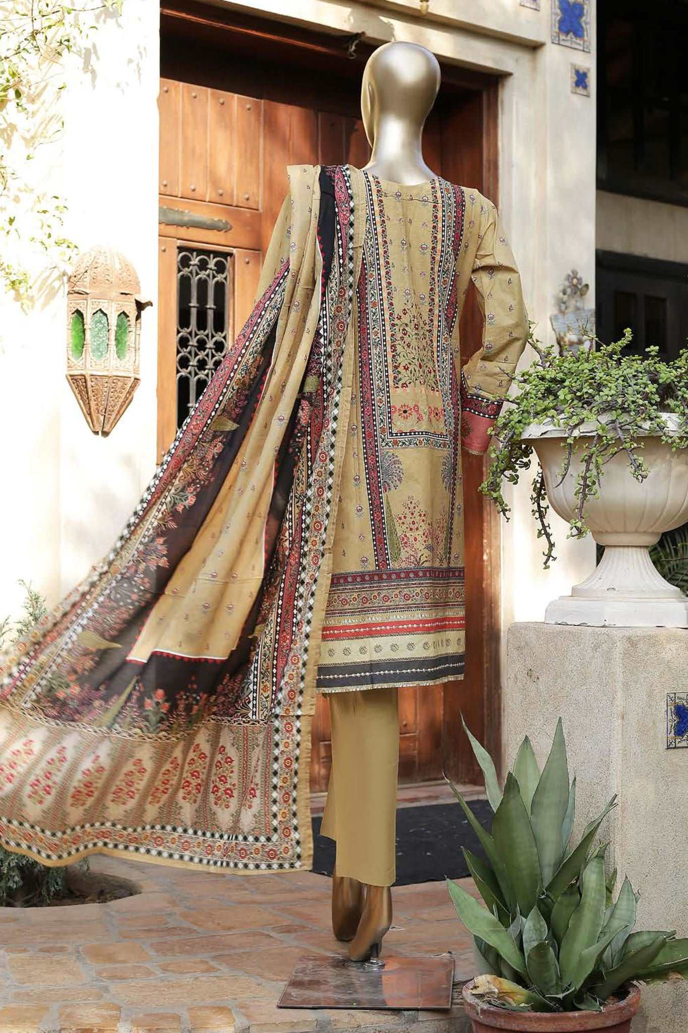 Affifa by Bin Saeed Stitched 3 Piece Embroidered Lawn Vol-02 Collection'2023-F-0413-Fawn