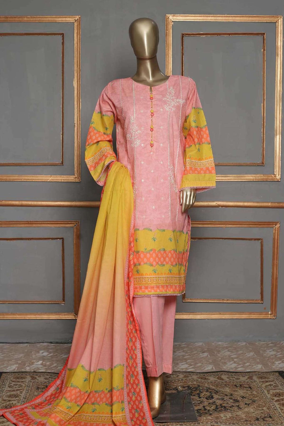 Affifa by Bin Saeed Stitched 3 Piece Embroidered Lawn Vol-03 Collection'2023-F-0474-Pink