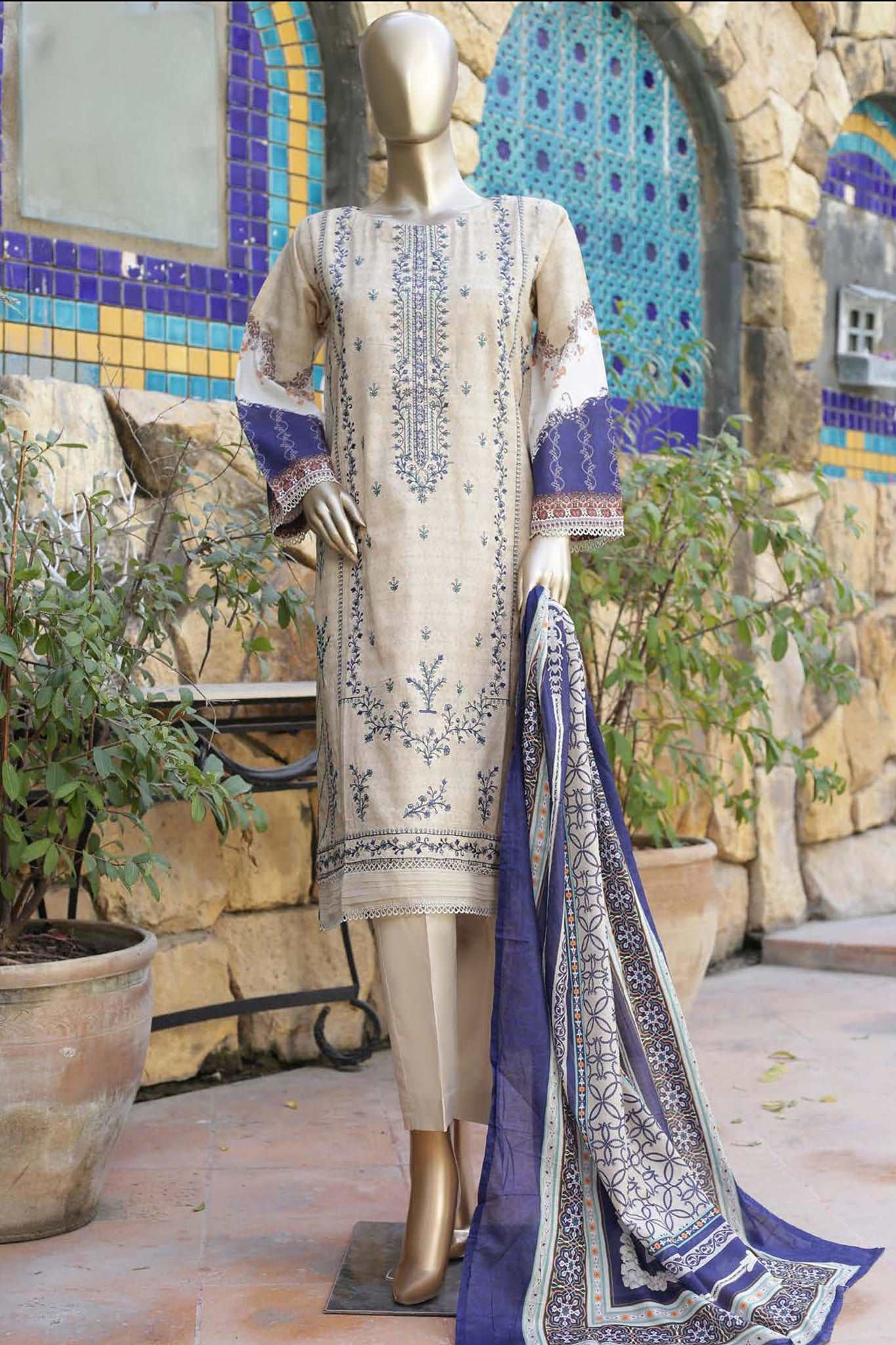 Affifa by Bin Saeed Stitched 3 Piece Embroidered Lawn Vol-01 Collection'2023-F-0477-Skin