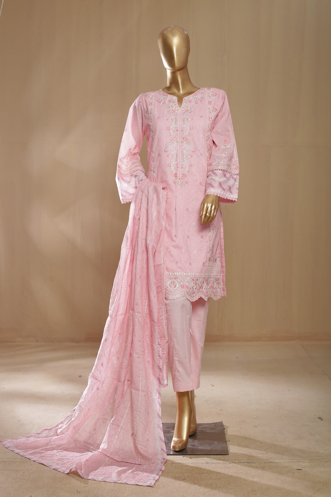 Bin Saeed Stitched 3 Piece Embroidered Lawn Collection'2023-F-0482-A-Pink
