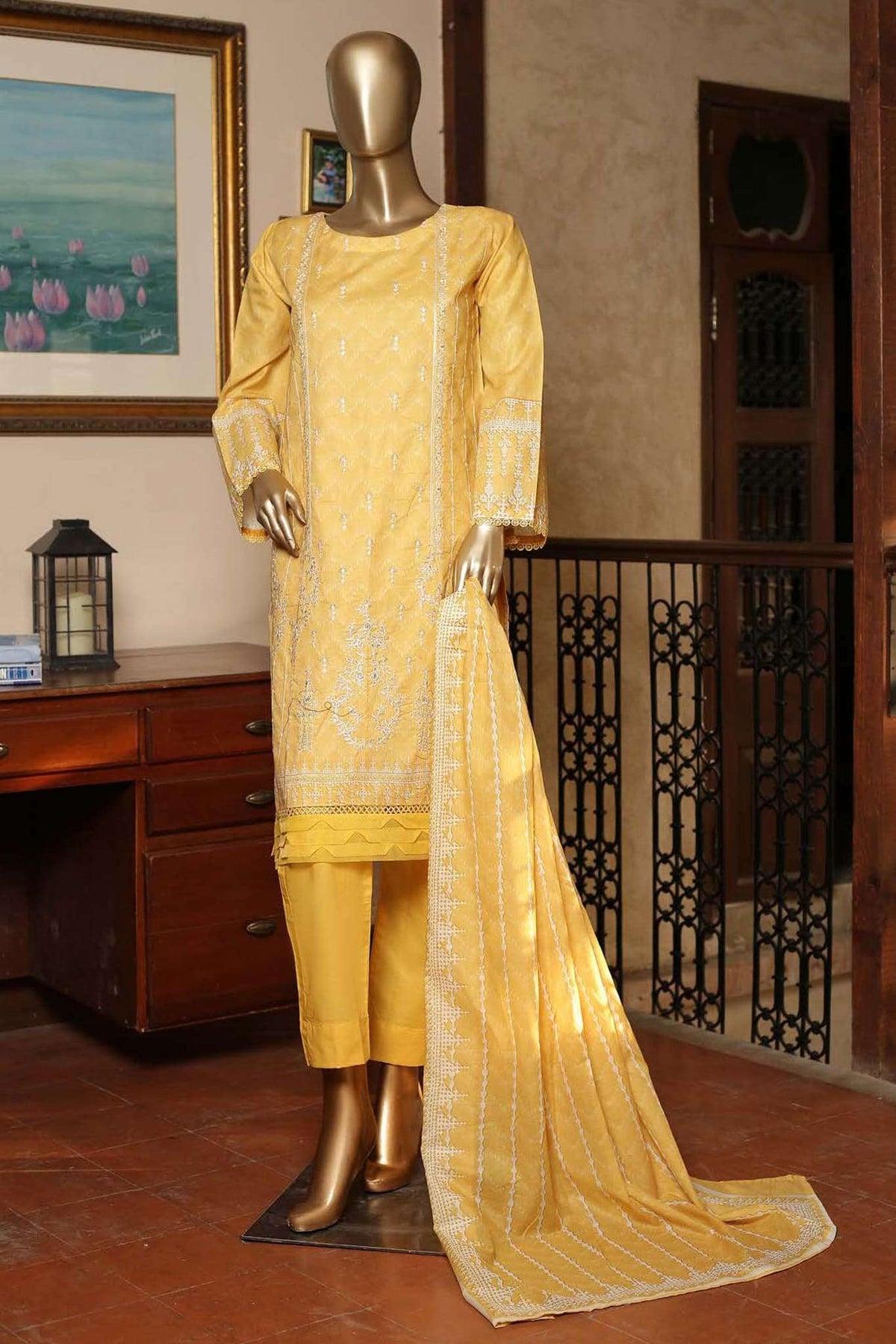 Affifa by Bin Saeed Stitched 3 Piece Embroidered Lawn Vol-02 Collection'2023-F-0485-Yellow