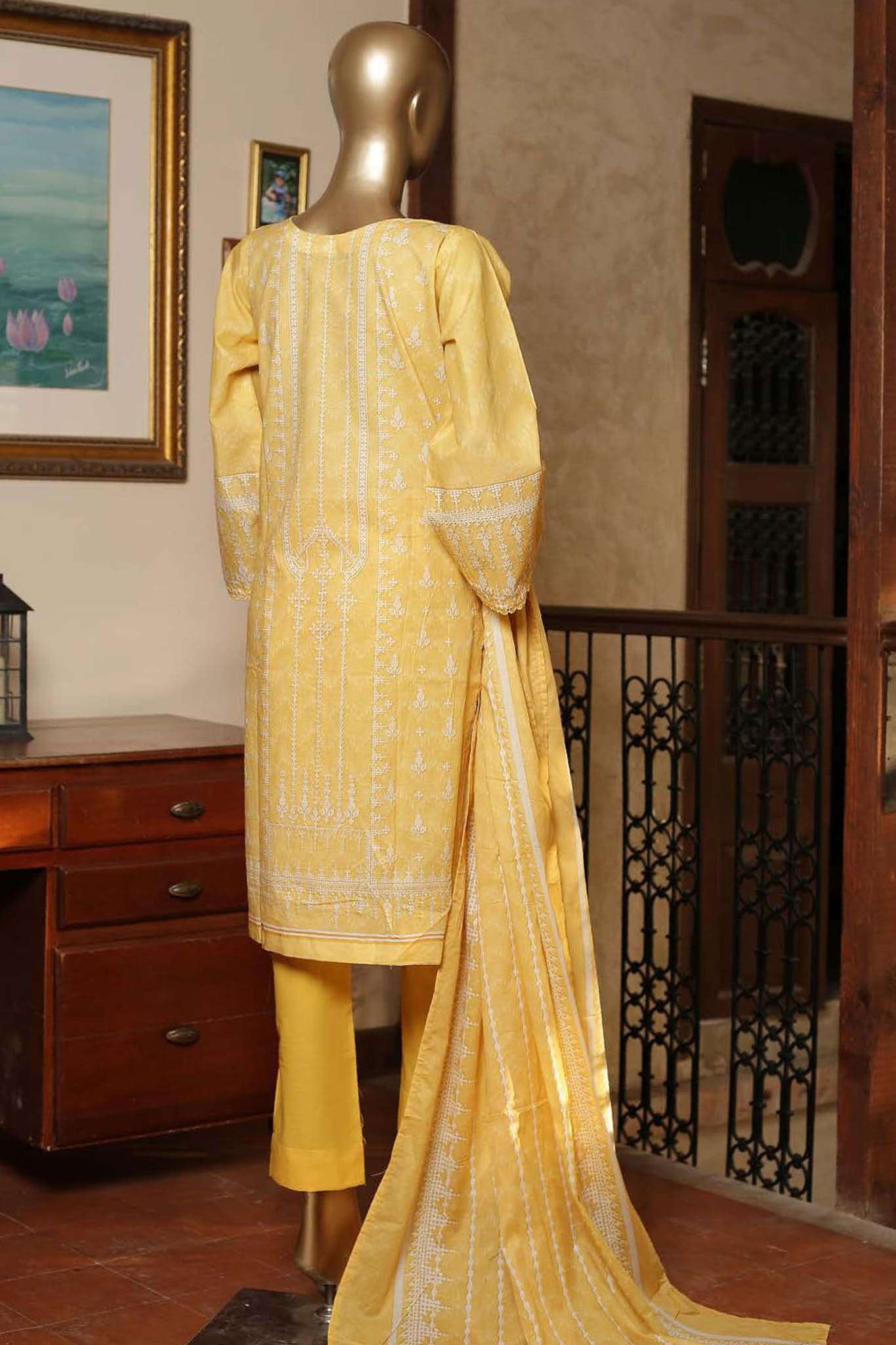 Affifa by Bin Saeed Stitched 3 Piece Embroidered Lawn Vol-02 Collection'2023-F-0485-Yellow