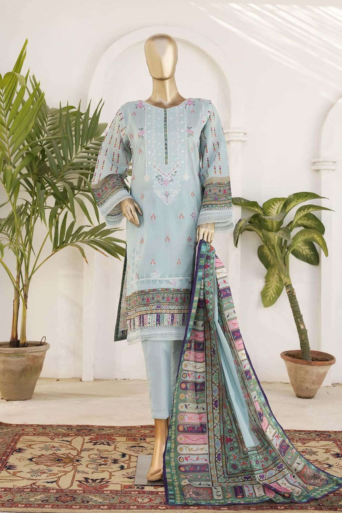 Affifa by Bin Saeed Stitched 3 Piece Embroidered Lawn Vol-04 Collection'2023-F-0491-Ferozi