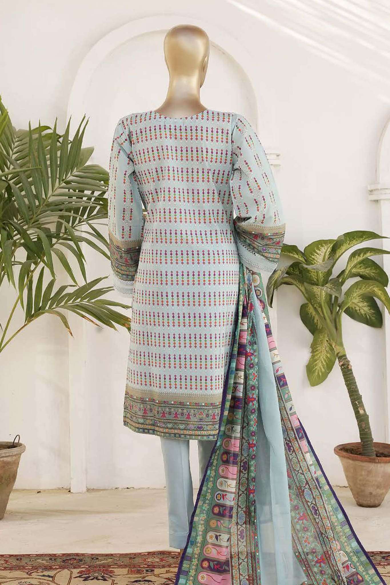 Affifa by Bin Saeed Stitched 3 Piece Embroidered Lawn Vol-04 Collection'2023-F-0491-Ferozi