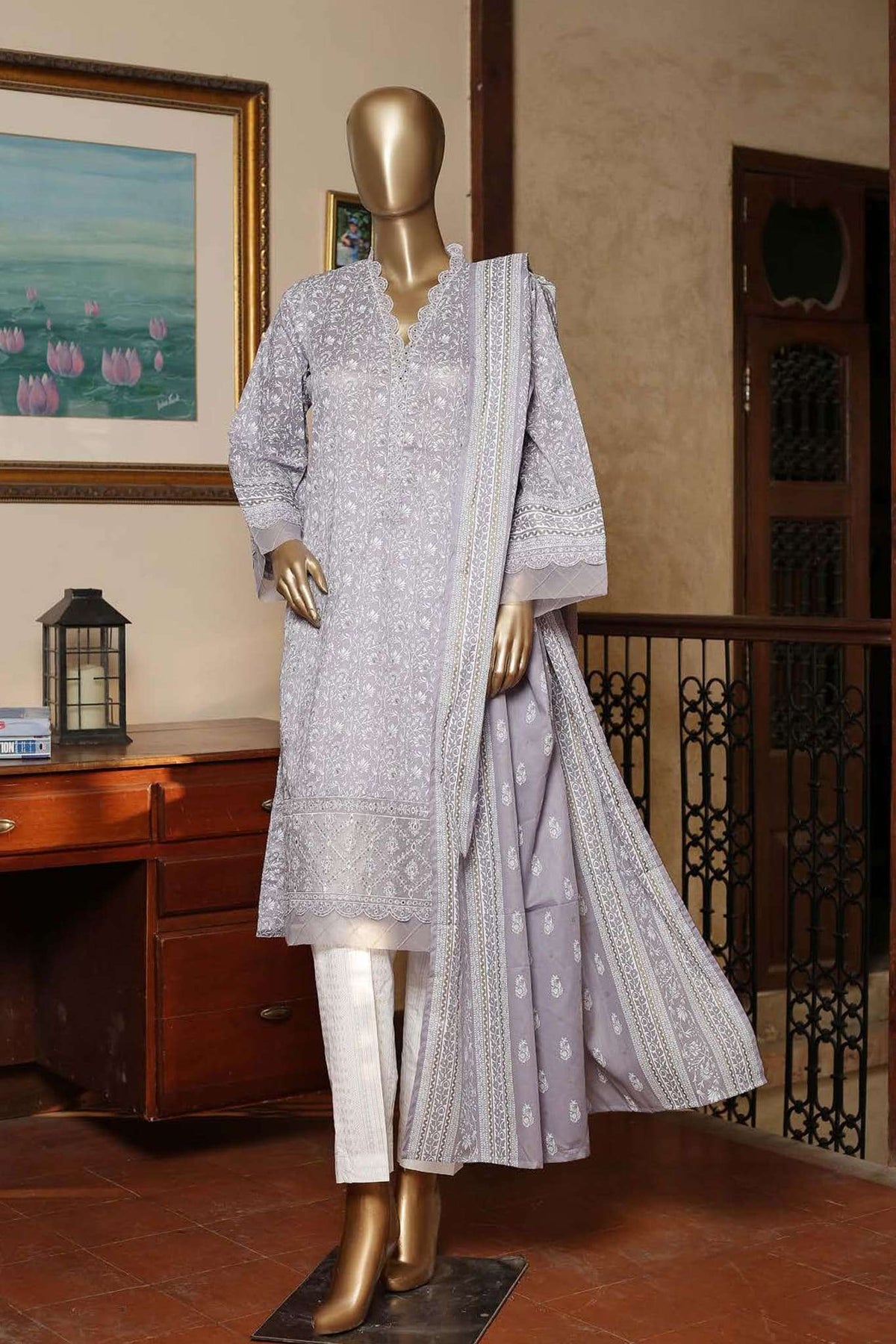 Affifa by Bin Saeed Stitched 3 Piece Embroidered Lawn Vol-02 Collection'2023-F-0515-Grey