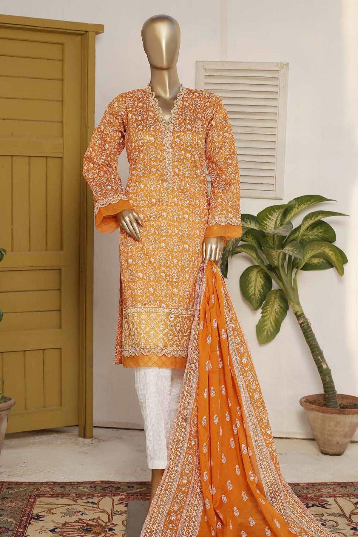 Affifa by Bin Saeed Stitched 3 Piece Embroidered Lawn Vol-01 Collection'2023-F-0516-Yellow