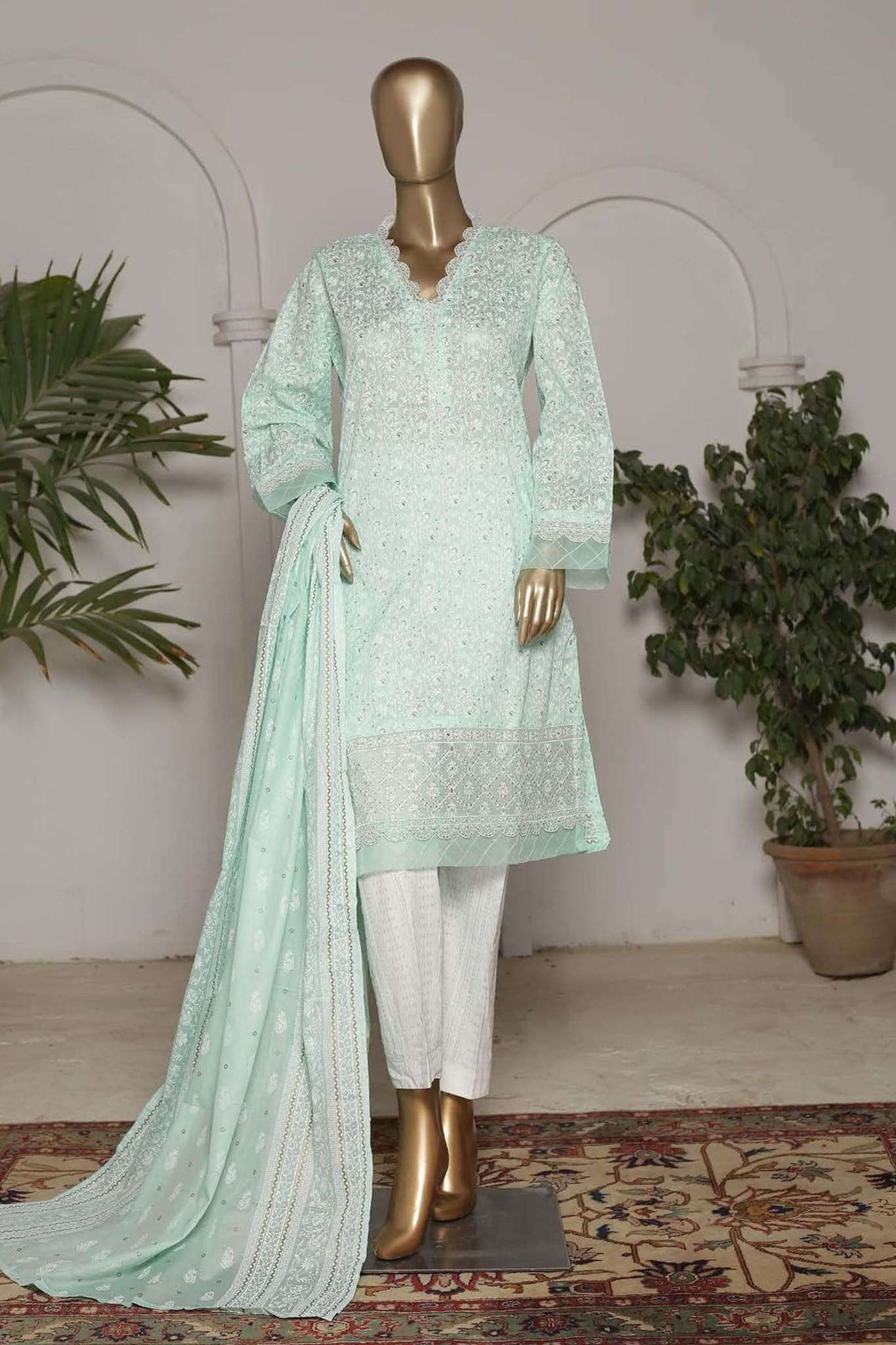 Affifa by Bin Saeed Stitched 3 Piece Embroidered Lawn Vol-01 Collection'2023-F-0519-Ferozi