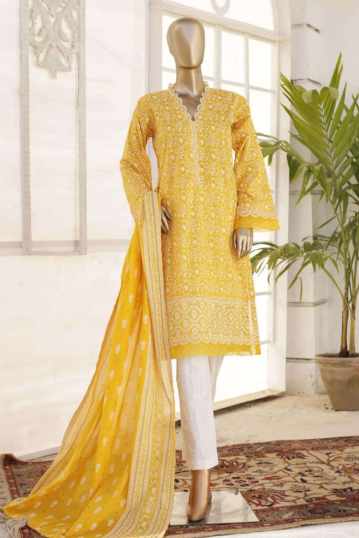 Affifa by Bin Saeed Stitched 3 Piece Embroidered Lawn Vol-02 Collection'2023-F-0520-Yellow