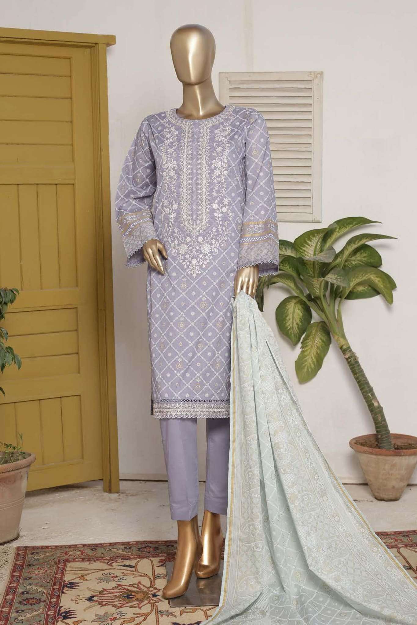 Affifa by Bin Saeed Stitched 3 Piece Embroidered Lawn Vol-02 Collection'2023-F-0532-Purple