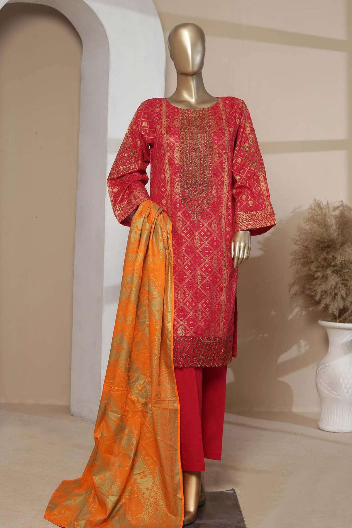 Affifa by Bin Saeed Stitched 3 Piece Embroidered Lawn Vol-03 Collection'2023-F-0534-Red