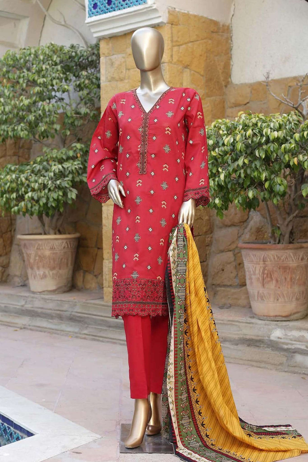 Affifa by Bin Saeed Stitched 3 Piece Embroidered Lawn Vol-02 Collection'2023-F-0539-Maroon