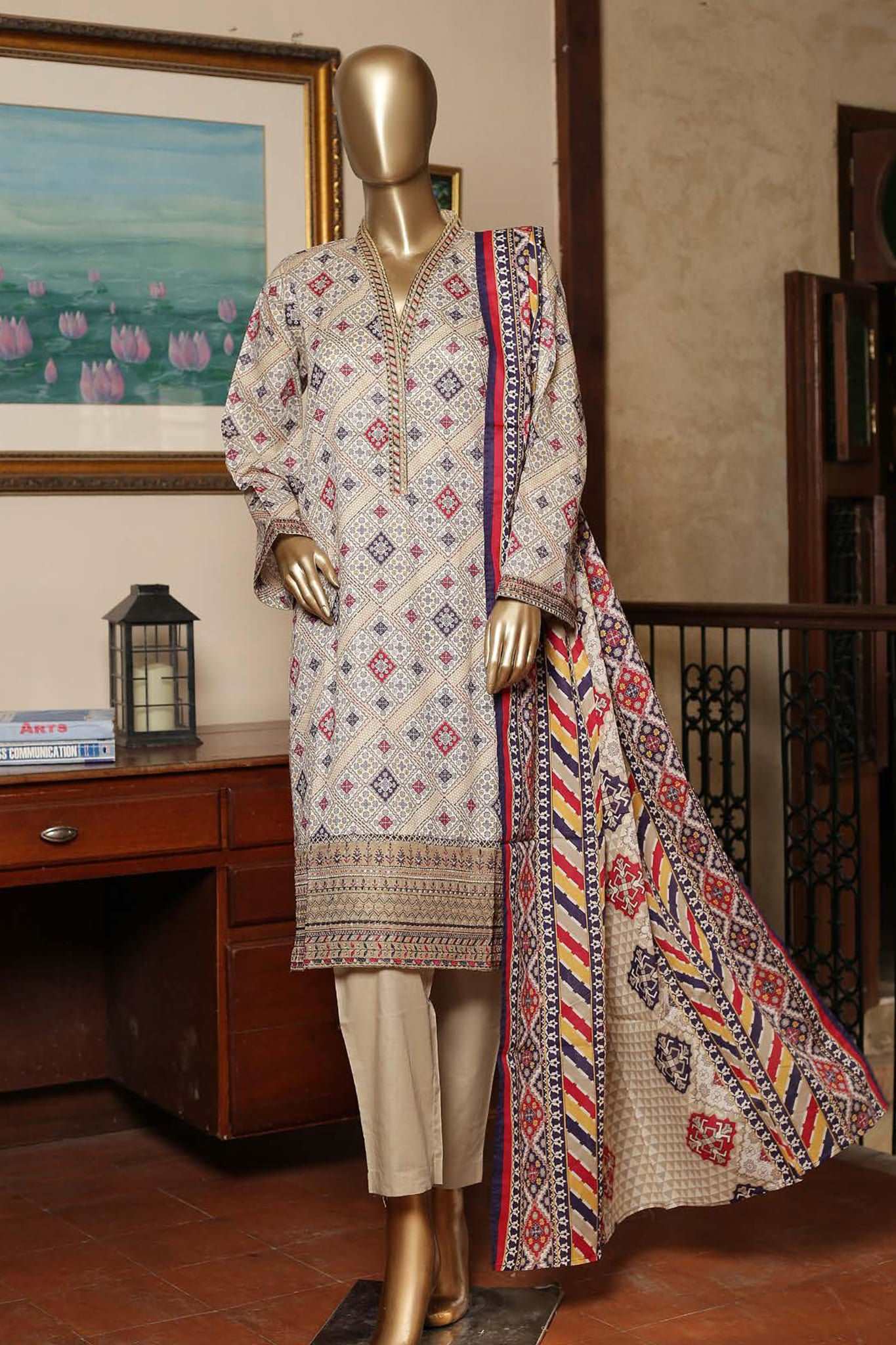 Affifa by Bin Saeed Stitched 3 Piece Embroidered Lawn Vol-02 Collection'2023-F-0604-Skin