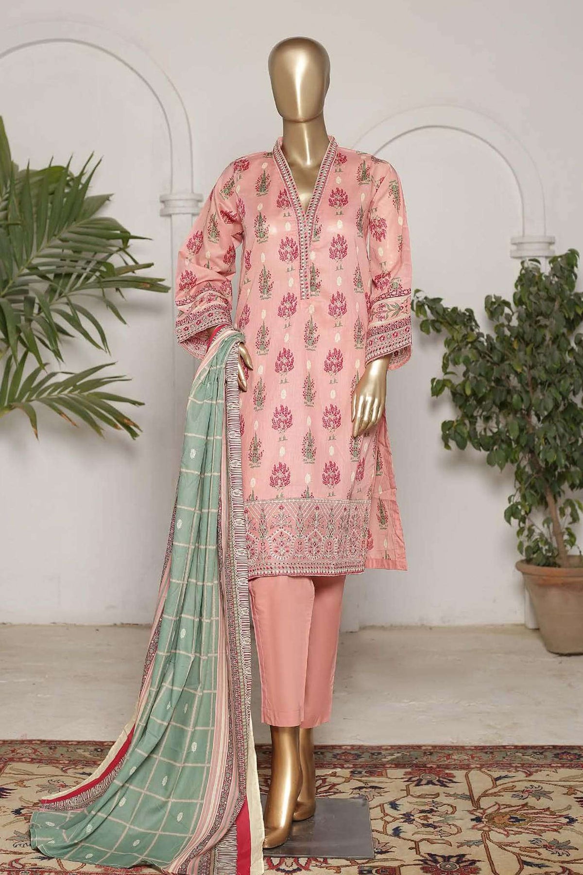 Affifa by Bin Saeed Stitched 3 Piece Embroidered Lawn Vol-01 Collection'2023-F-0616-Pink