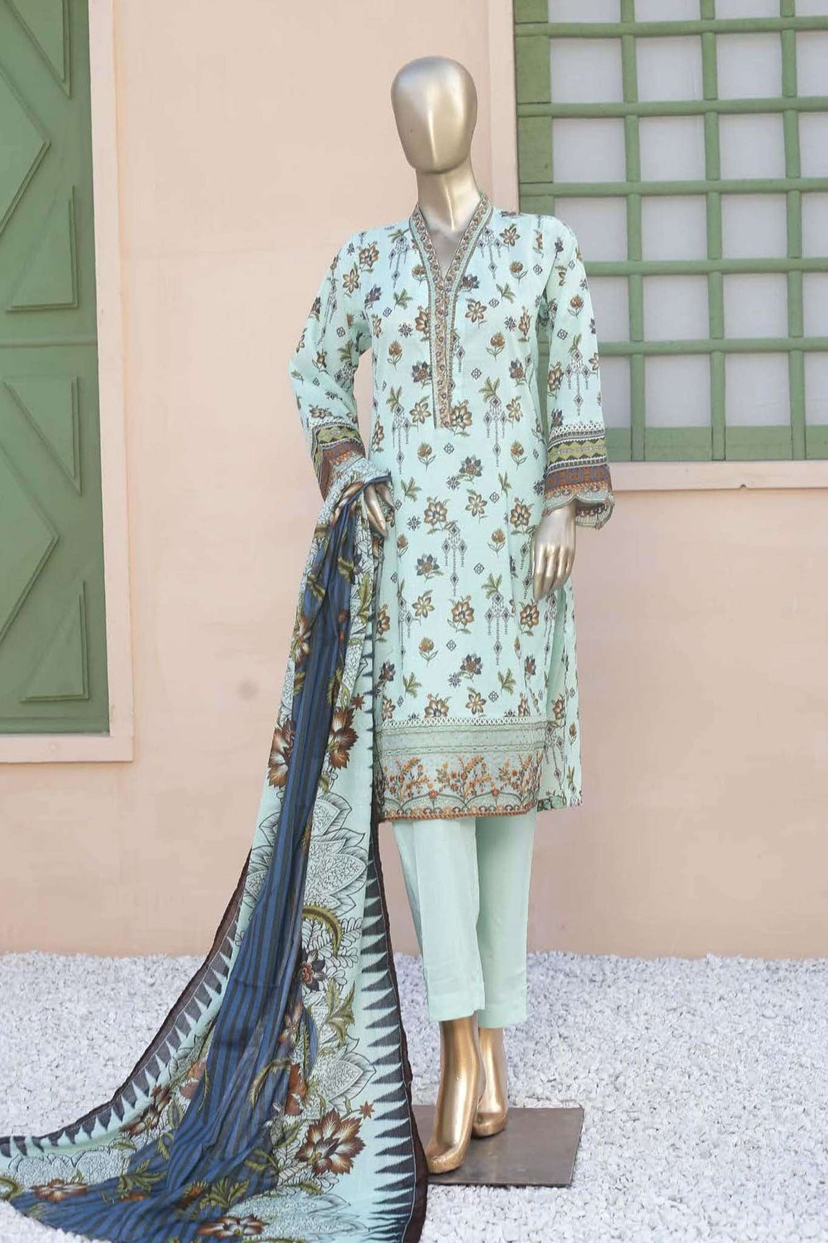 Affifa by Bin Saeed Stitched 3 Piece Embroidered Vol-01 Lawn Collection'2023-F-0617 Pista