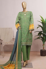 Bin Saeed Stitched 3 Piece Festive Embroidered Lawn Collection'2023-SMLF-0140-Green