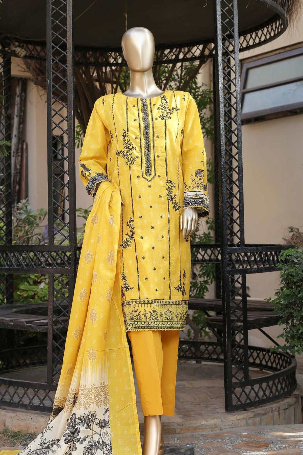 Affifa by Bin Saeed Stitched 3 Piece Embroidered Lawn Vol-04 Collection'2023-F-391-Yellow